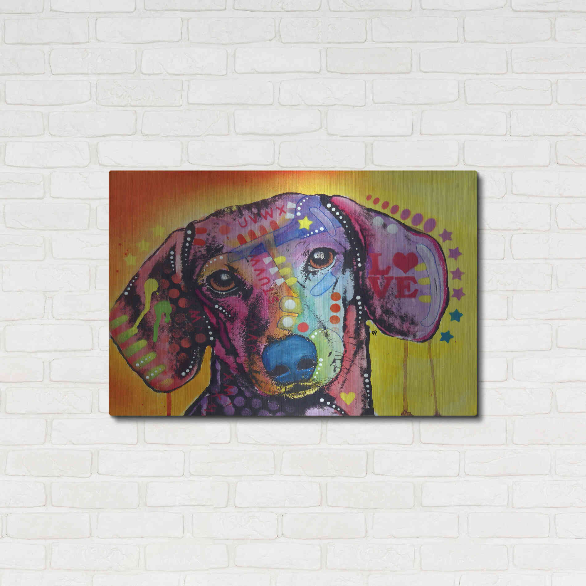 Luxe Metal Art 'Tilt Dachshund Love' by Dean Russo, Metal Wall Art,36x24