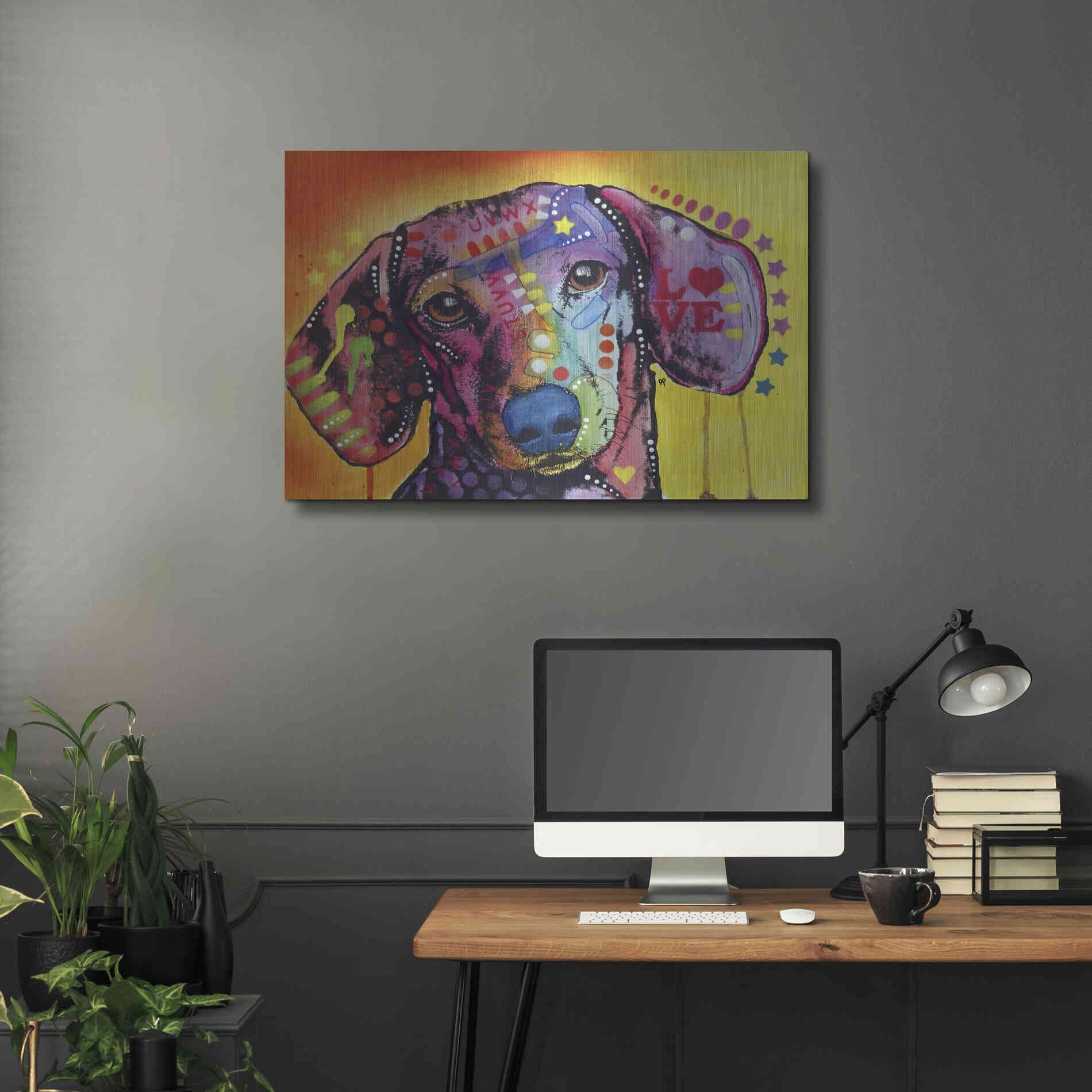 Luxe Metal Art 'Tilt Dachshund Love' by Dean Russo, Metal Wall Art,36x24