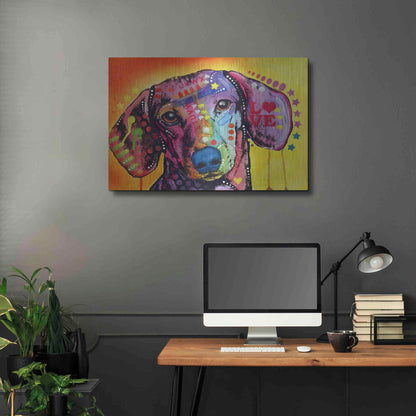 Luxe Metal Art 'Tilt Dachshund Love' by Dean Russo, Metal Wall Art,36x24