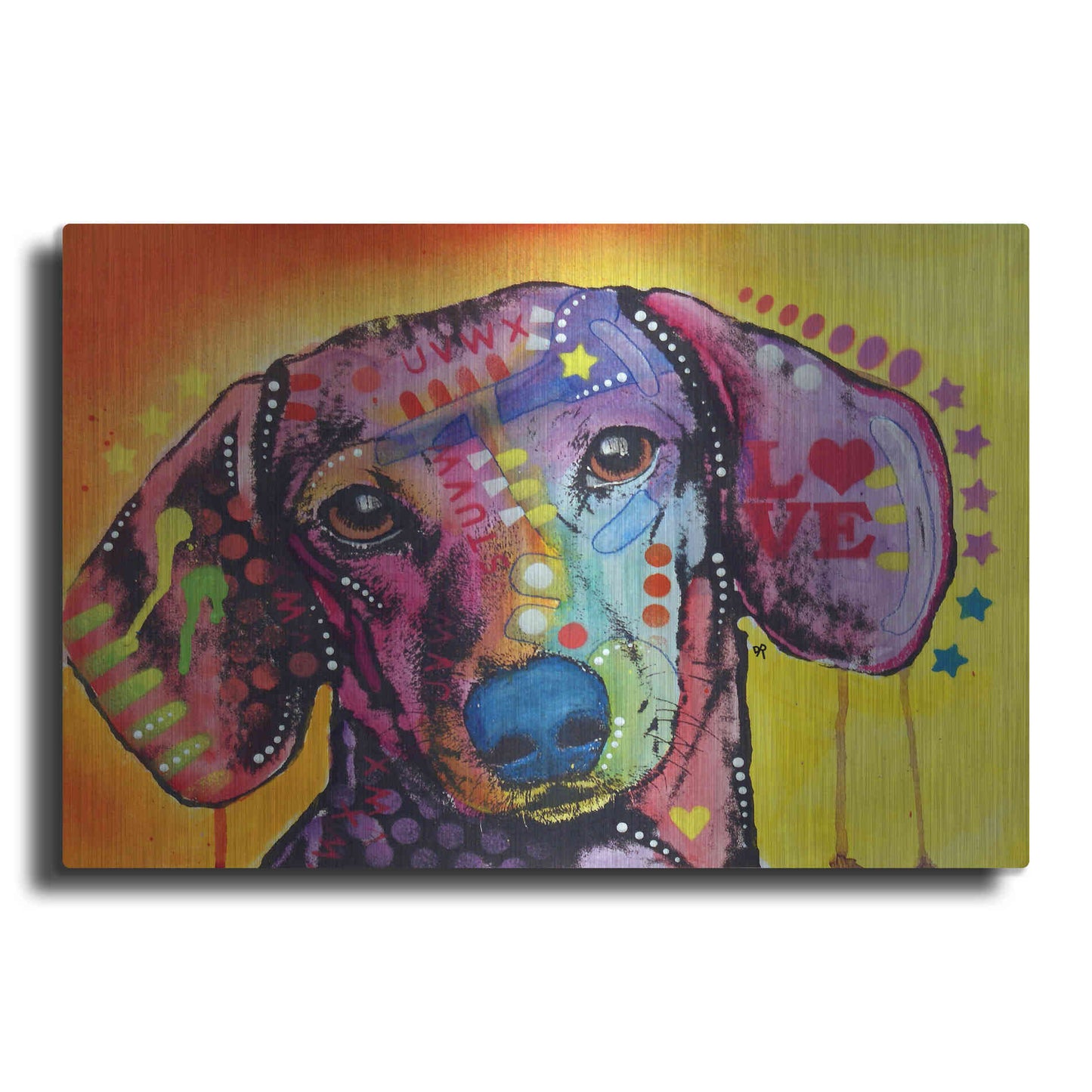 Luxe Metal Art 'Tilt Dachshund Love' by Dean Russo, Metal Wall Art