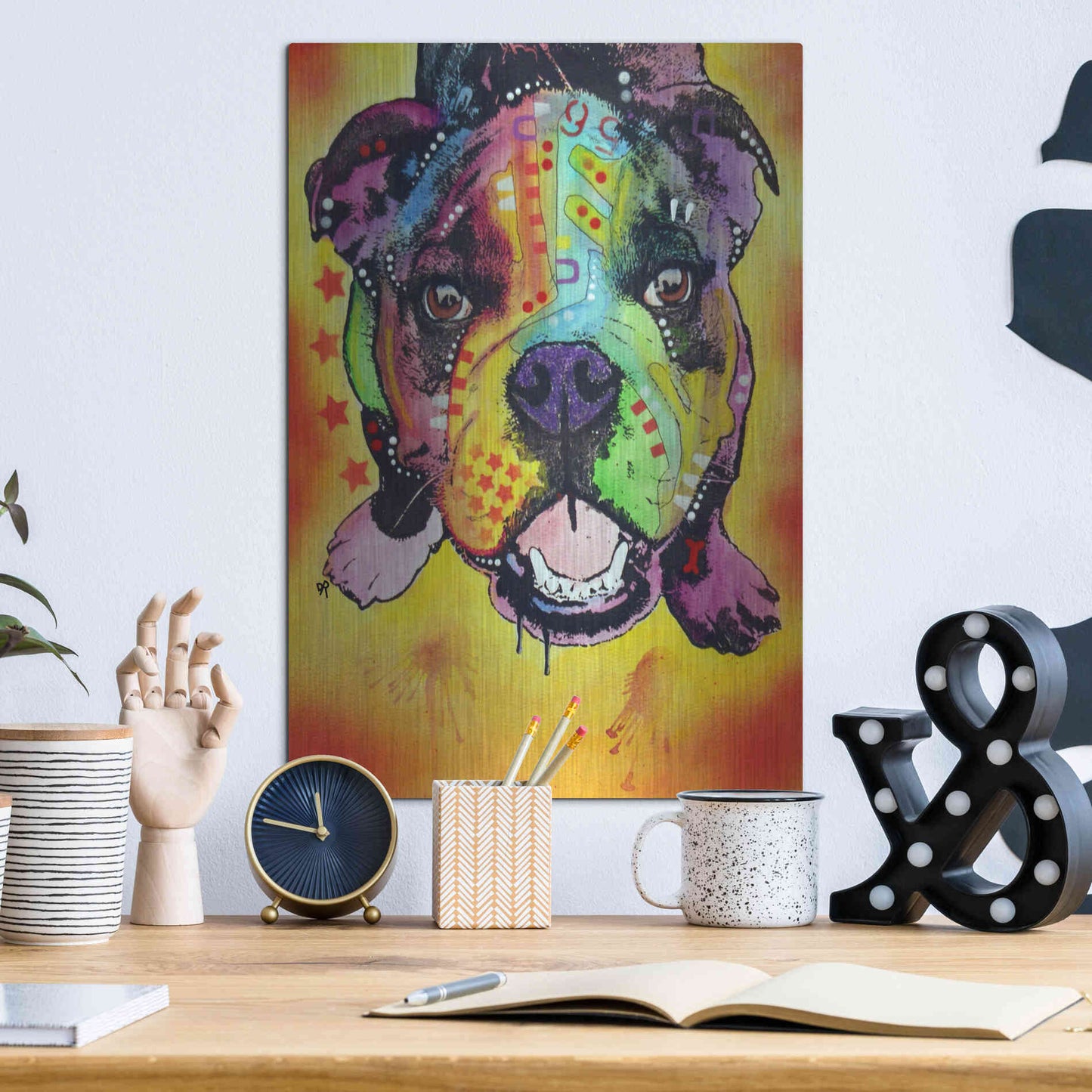 Luxe Metal Art 'Baby Bulldog' by Dean Russo, Metal Wall Art,12x16