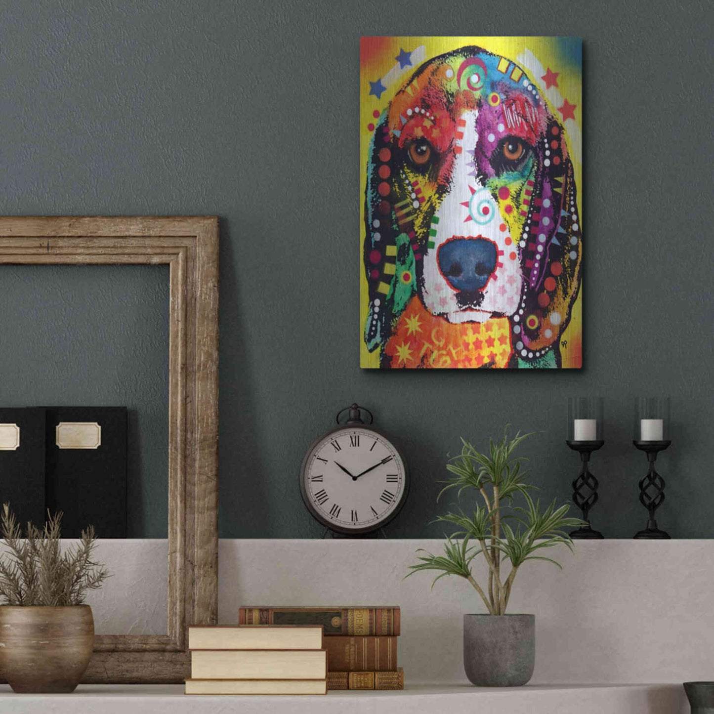 Luxe Metal Art 'Beagle Face' by Dean Russo, Metal Wall Art,12x16