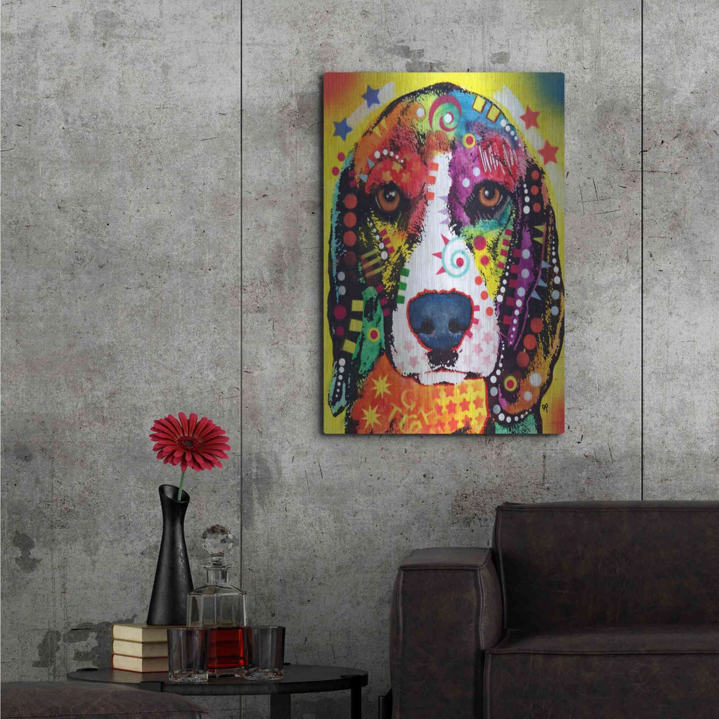 Luxe Metal Art 'Beagle Face' by Dean Russo, Metal Wall Art,24x36