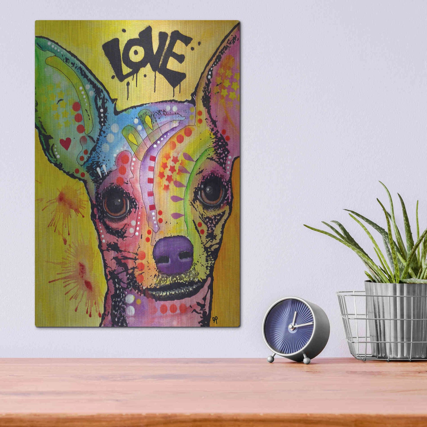 Luxe Metal Art 'Chihuahua Drip Love' by Dean Russo, Metal Wall Art,12x16