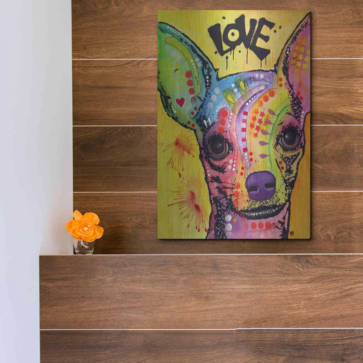 Luxe Metal Art 'Chihuahua Drip Love' by Dean Russo, Metal Wall Art,12x16