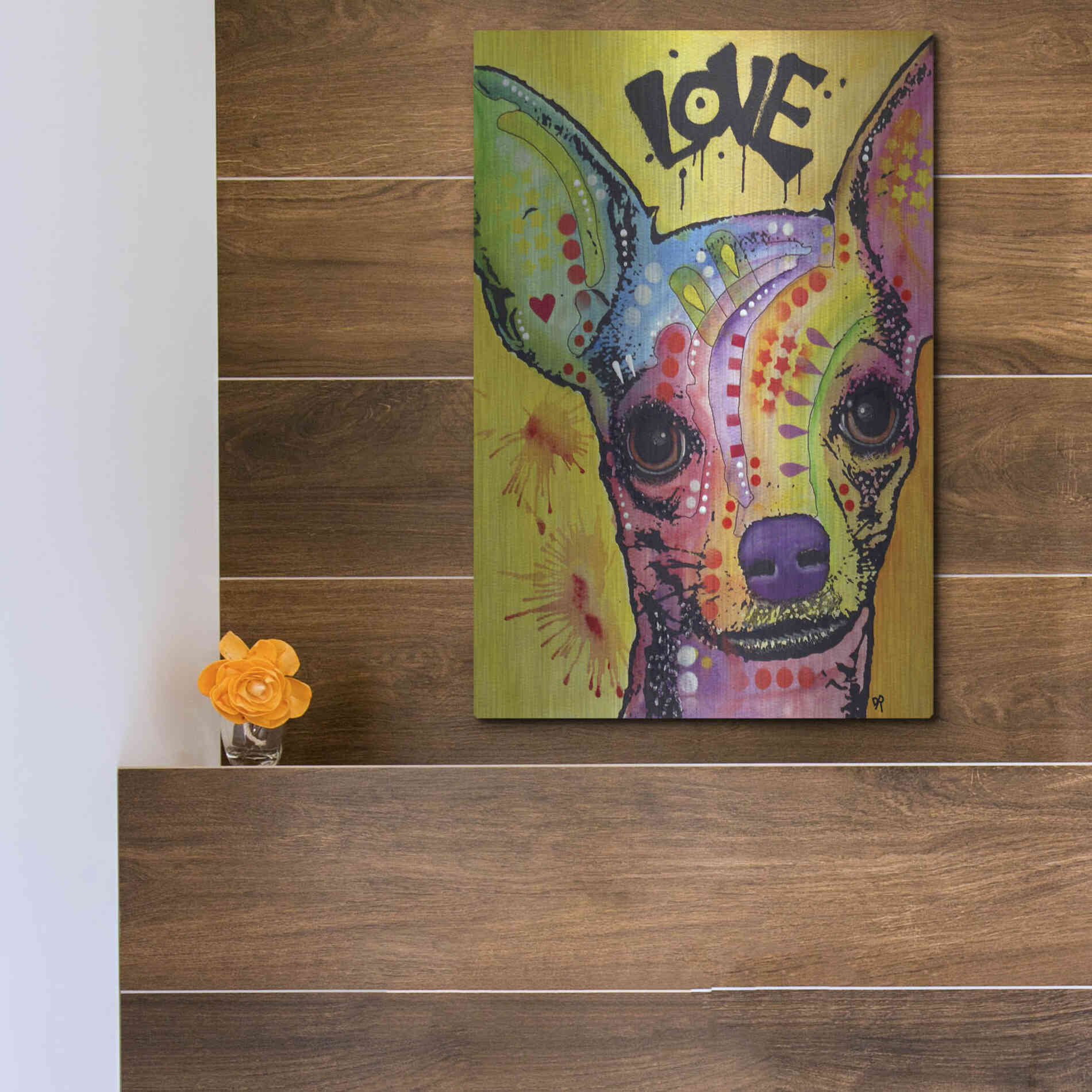 Luxe Metal Art 'Chihuahua Drip Love' by Dean Russo, Metal Wall Art,12x16