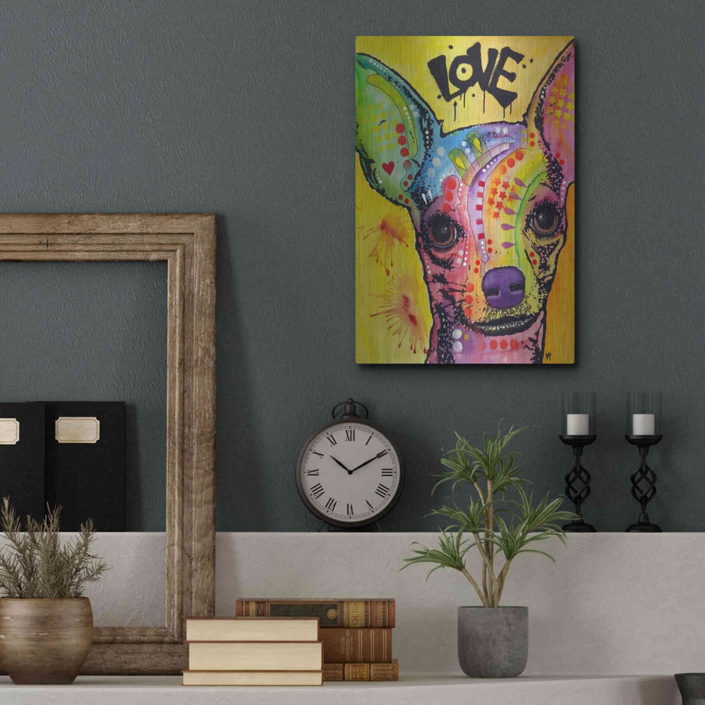 Luxe Metal Art 'Chihuahua Drip Love' by Dean Russo, Metal Wall Art,12x16