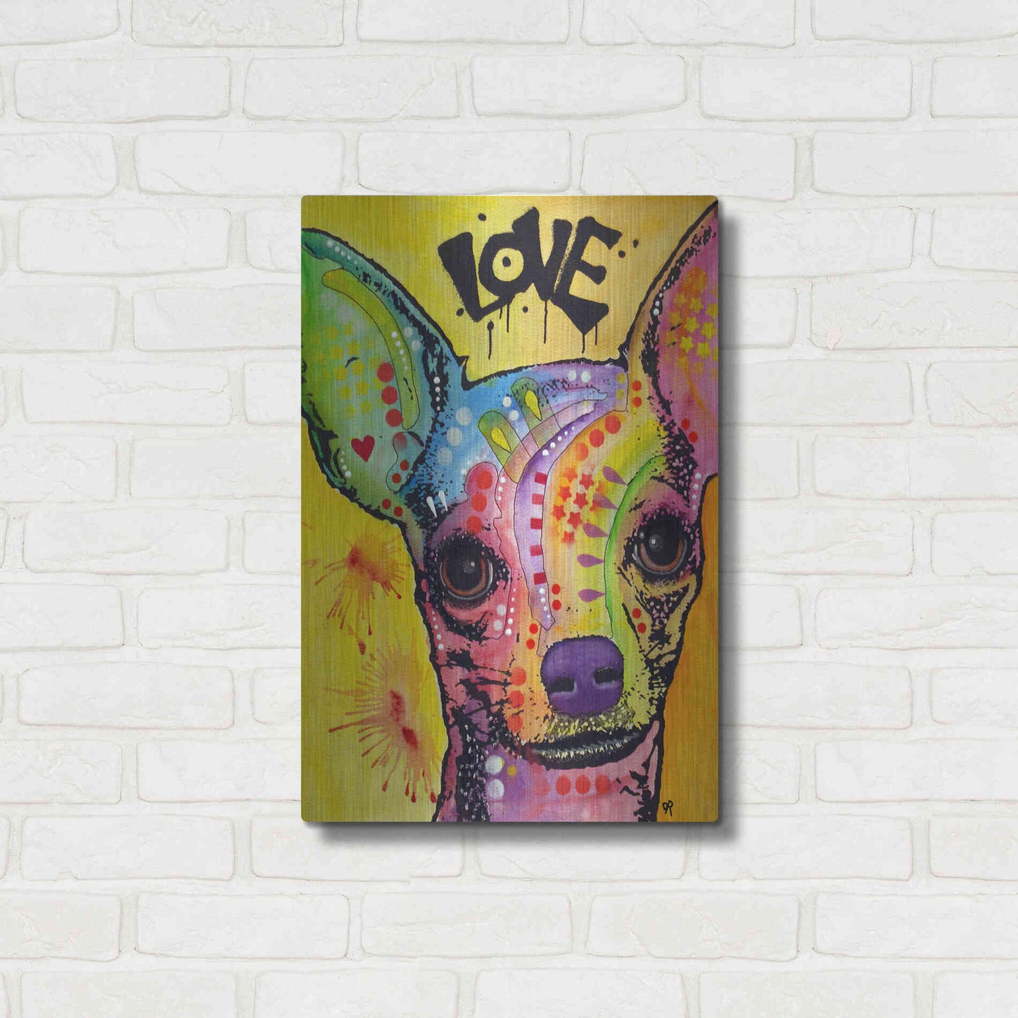 Luxe Metal Art 'Chihuahua Drip Love' by Dean Russo, Metal Wall Art,16x24