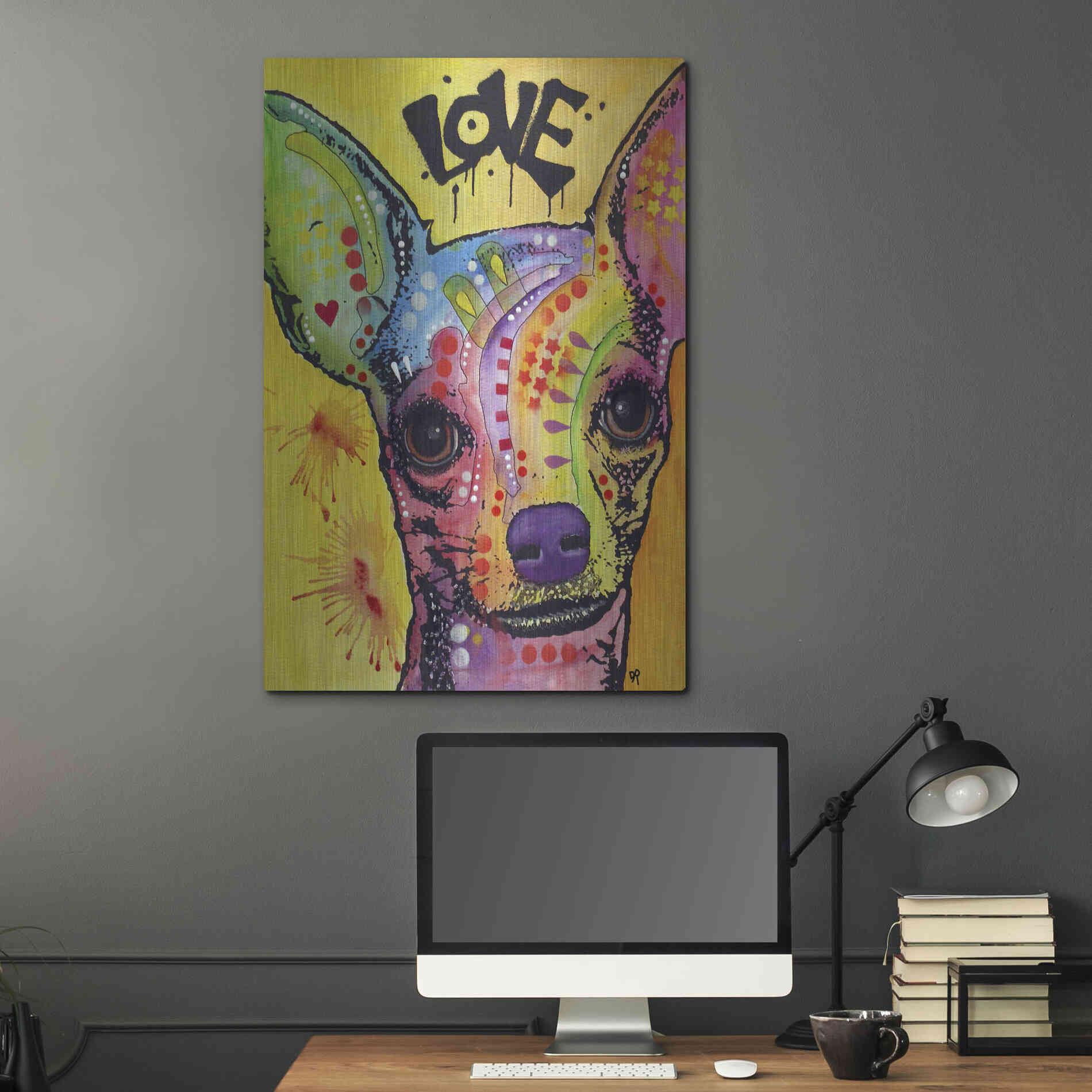 Luxe Metal Art 'Chihuahua Drip Love' by Dean Russo, Metal Wall Art,24x36