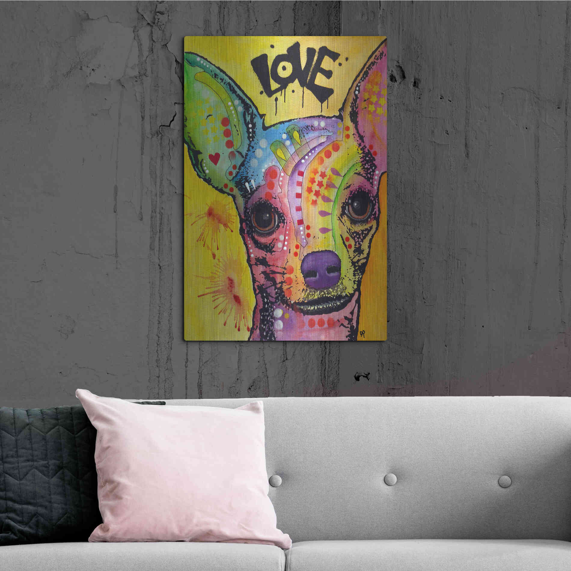 Luxe Metal Art 'Chihuahua Drip Love' by Dean Russo, Metal Wall Art,24x36