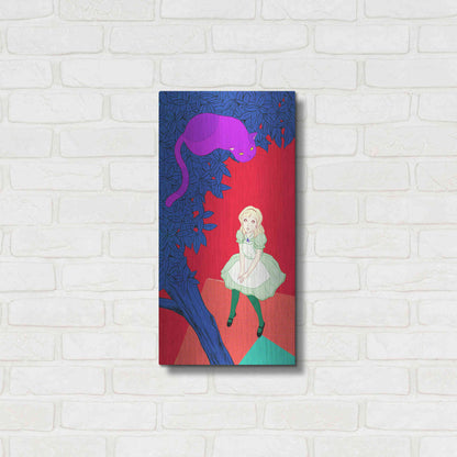 Luxe Metal Art 'Alice and Cheshire Cat' by Sai Tamiya, Metal Wall Art,12x24