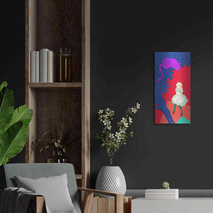 Luxe Metal Art 'Alice and Cheshire Cat' by Sai Tamiya, Metal Wall Art,12x24