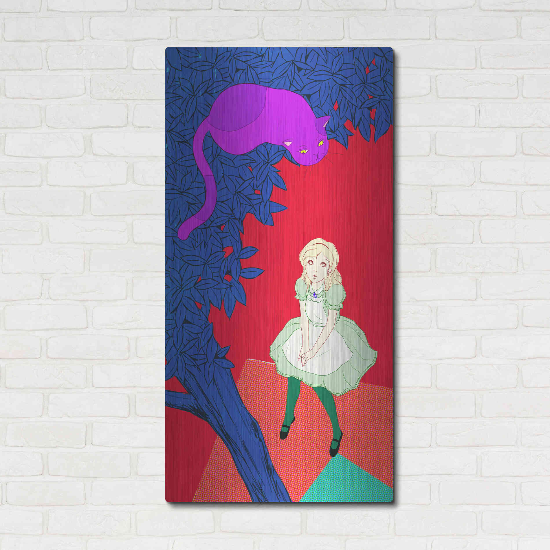 Luxe Metal Art 'Alice and Cheshire Cat' by Sai Tamiya, Metal Wall Art,24x48