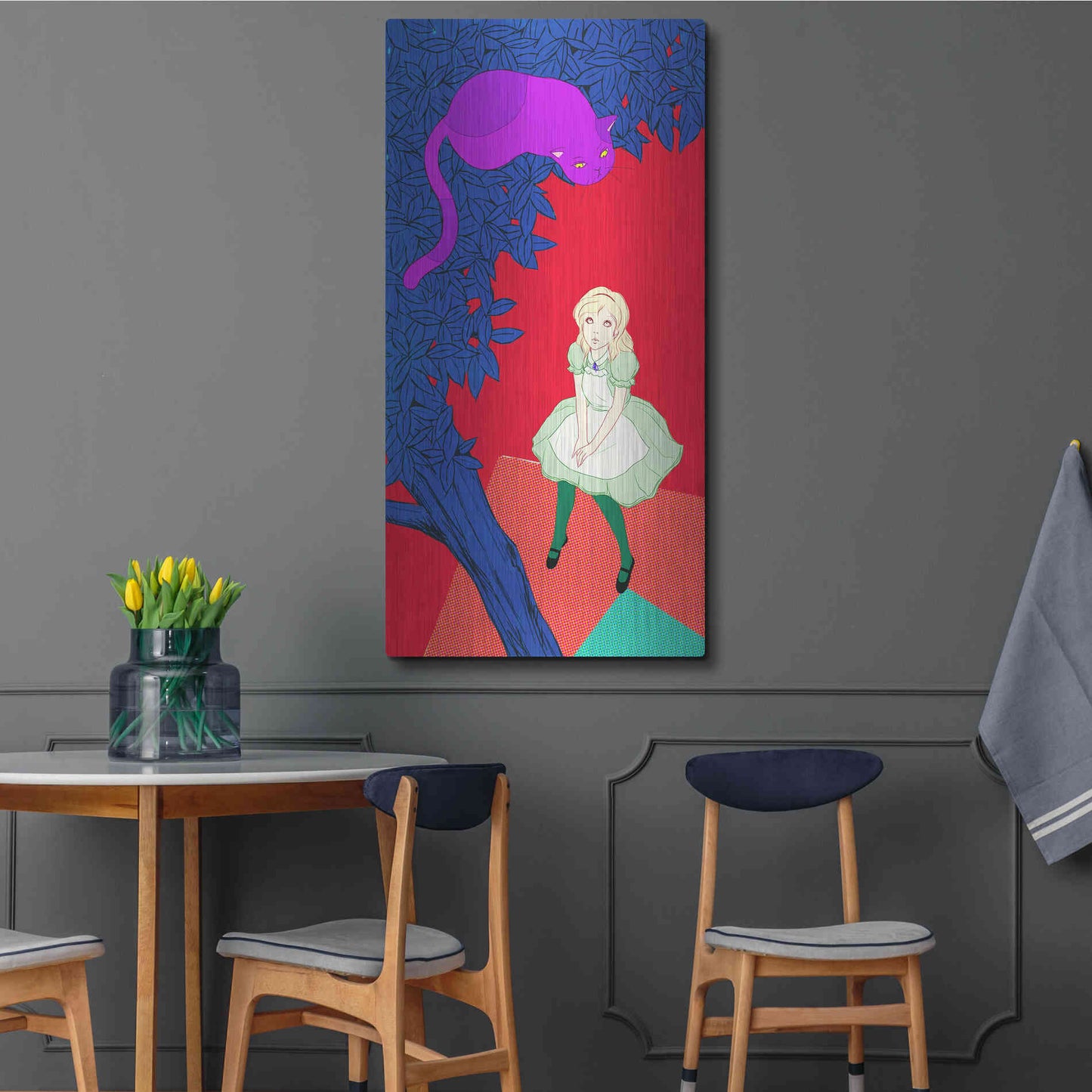 Luxe Metal Art 'Alice and Cheshire Cat' by Sai Tamiya, Metal Wall Art,24x48