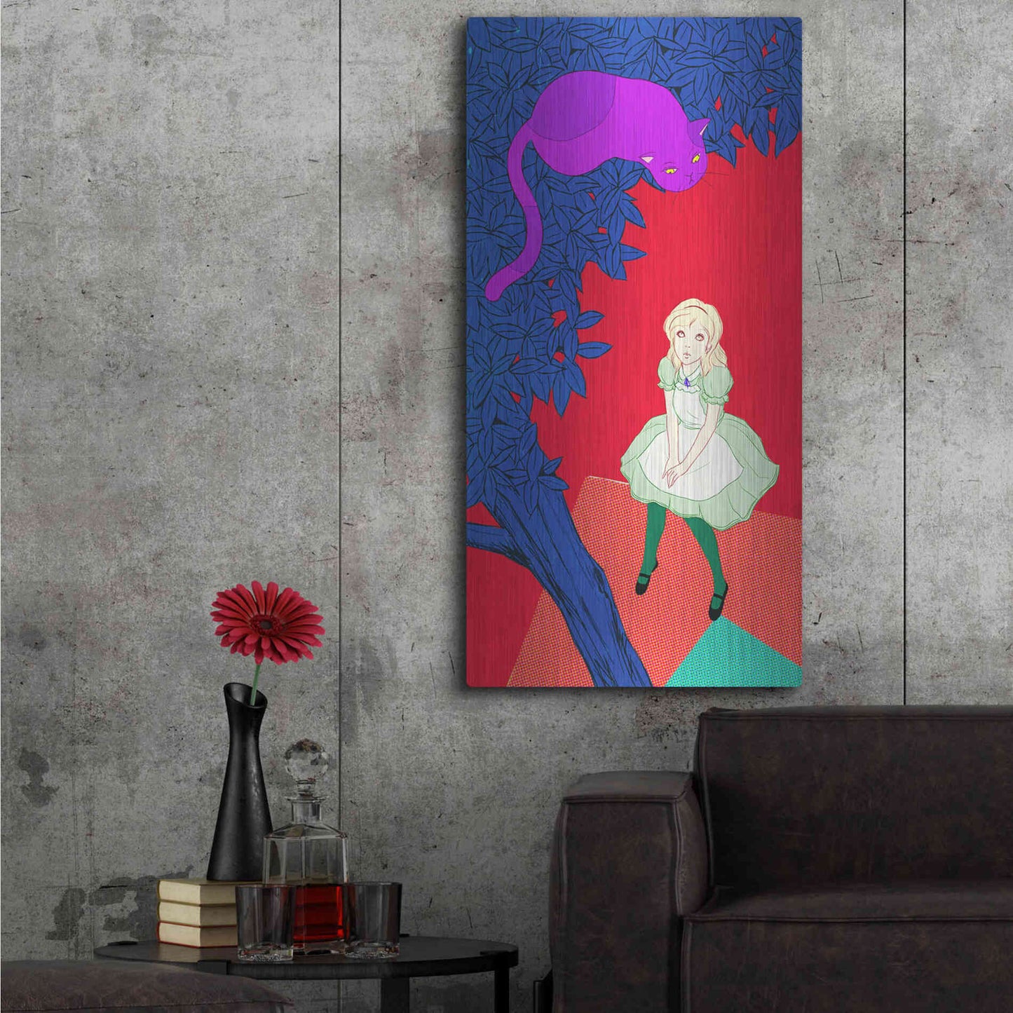 Luxe Metal Art 'Alice and Cheshire Cat' by Sai Tamiya, Metal Wall Art,24x48