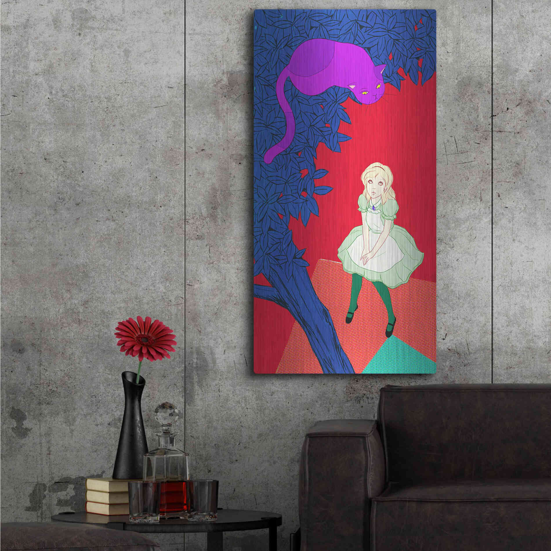 Luxe Metal Art 'Alice and Cheshire Cat' by Sai Tamiya, Metal Wall Art,24x48