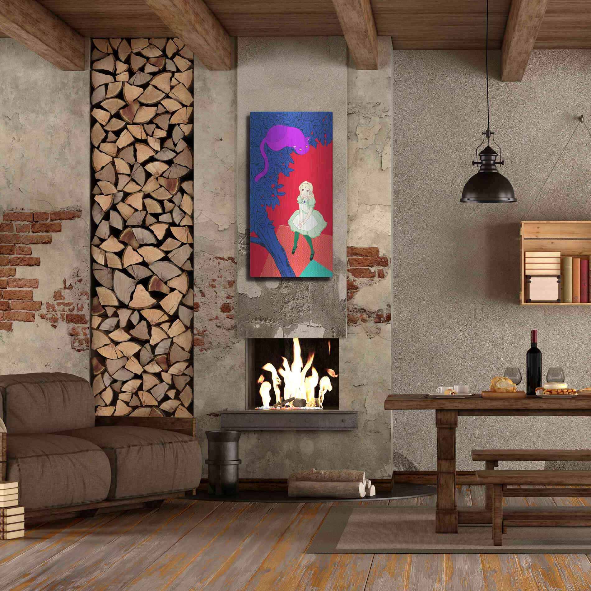 Luxe Metal Art 'Alice and Cheshire Cat' by Sai Tamiya, Metal Wall Art,24x48