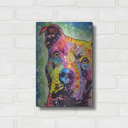 Luxe Metal Art 'Thoughtful Pit Bull White Bubble' by Dean Russo, Metal Wall Art,12x16