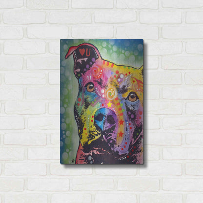 Luxe Metal Art 'Thoughtful Pit Bull White Bubble' by Dean Russo, Metal Wall Art,16x24