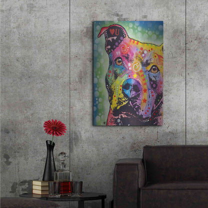 Luxe Metal Art 'Thoughtful Pit Bull White Bubble' by Dean Russo, Metal Wall Art,24x36