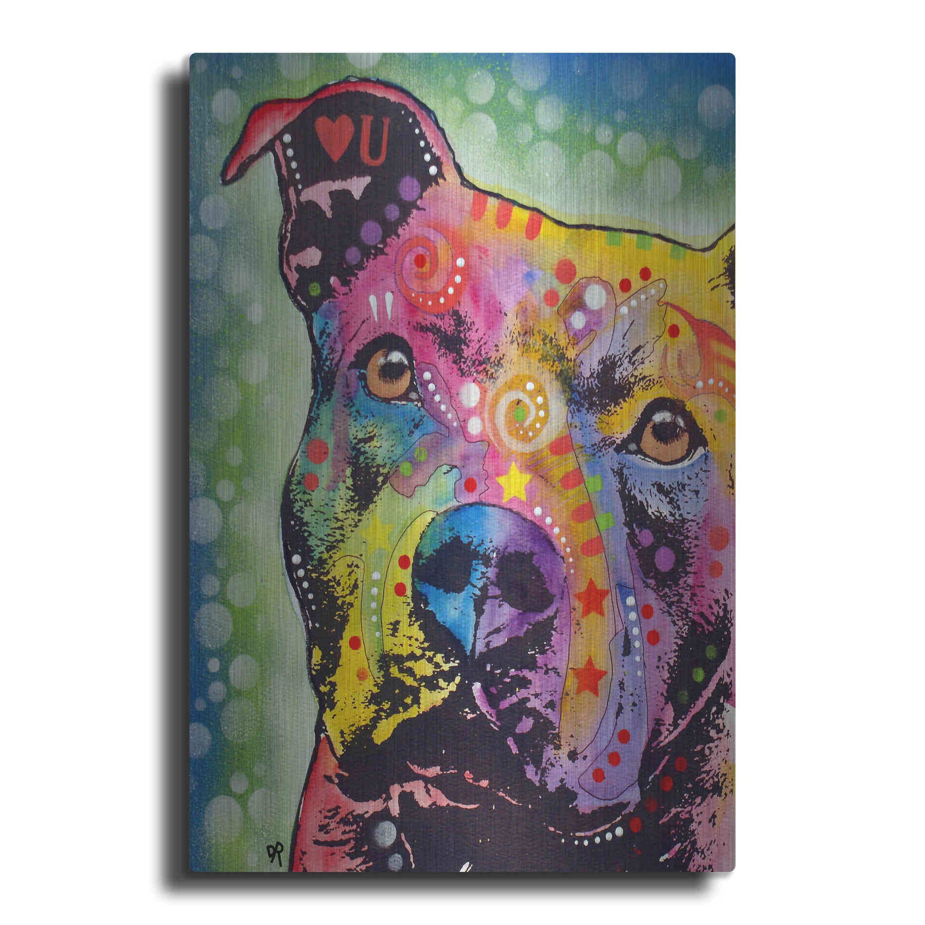 Luxe Metal Art 'Thoughtful Pit Bull White Bubble' by Dean Russo, Metal Wall Art