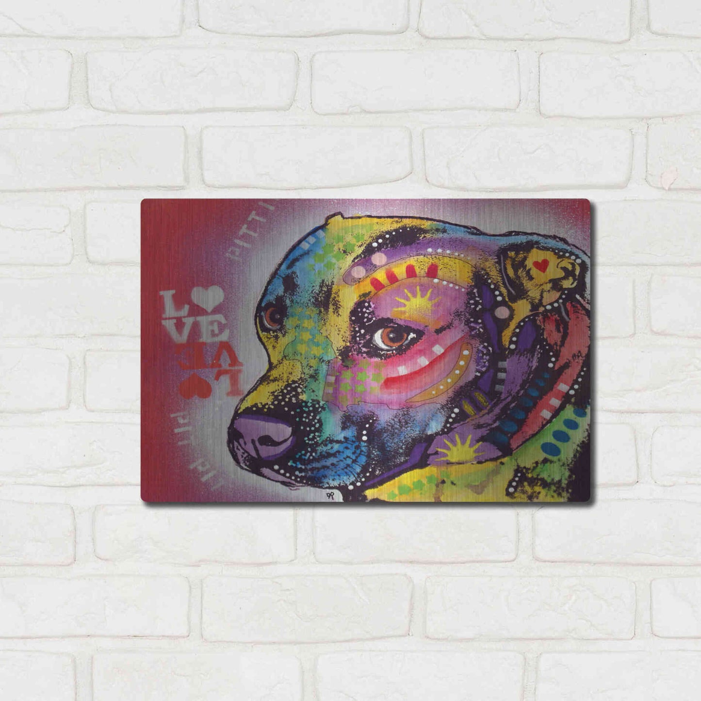 Luxe Metal Art 'Gratitude Pit Bull Pittie Love ' by Dean Russo, Metal Wall Art,16x12