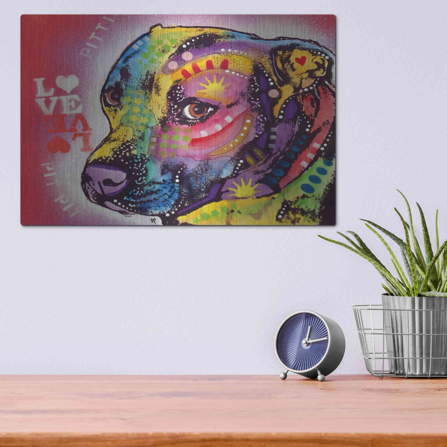 Luxe Metal Art 'Gratitude Pit Bull Pittie Love ' by Dean Russo, Metal Wall Art,16x12