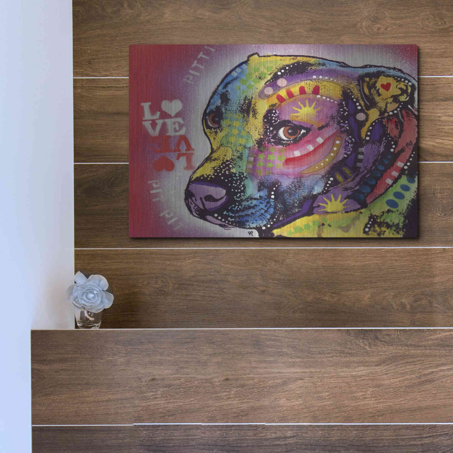 Luxe Metal Art 'Gratitude Pit Bull Pittie Love ' by Dean Russo, Metal Wall Art,16x12