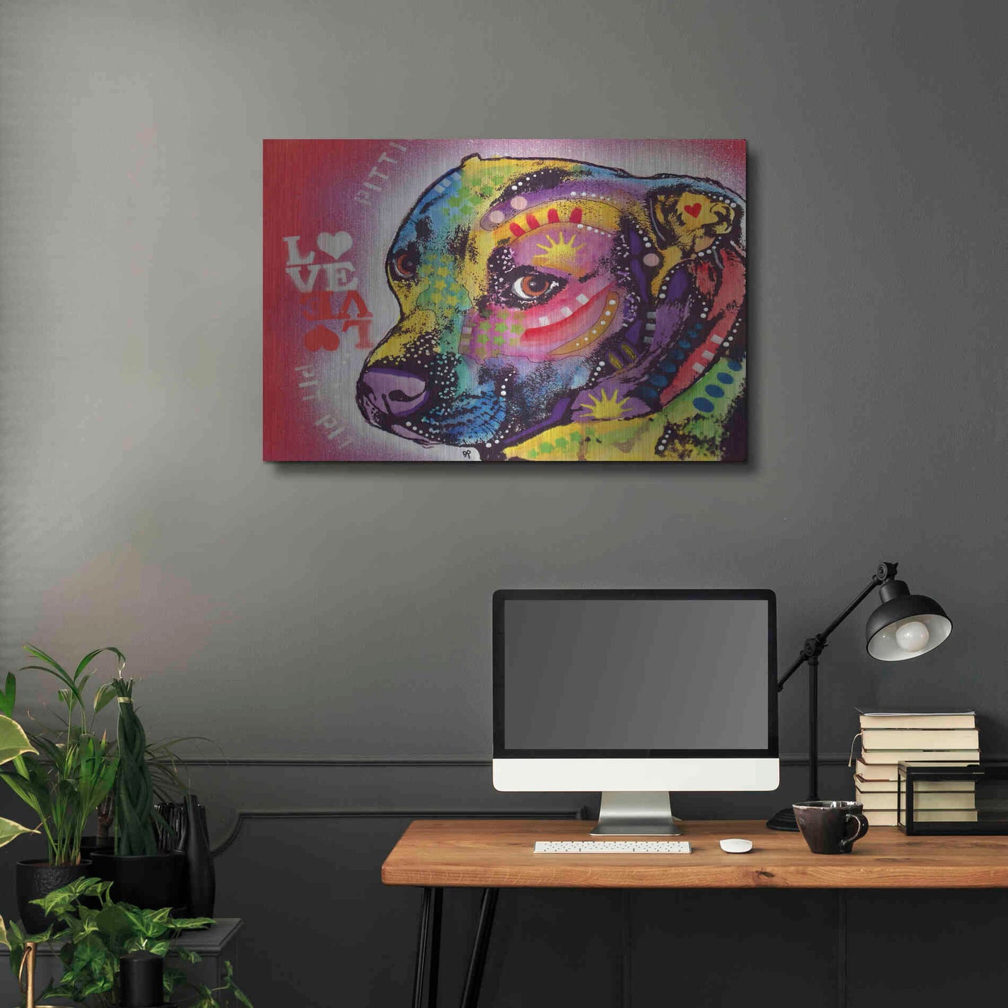 Luxe Metal Art 'Gratitude Pit Bull Pittie Love ' by Dean Russo, Metal Wall Art,36x24