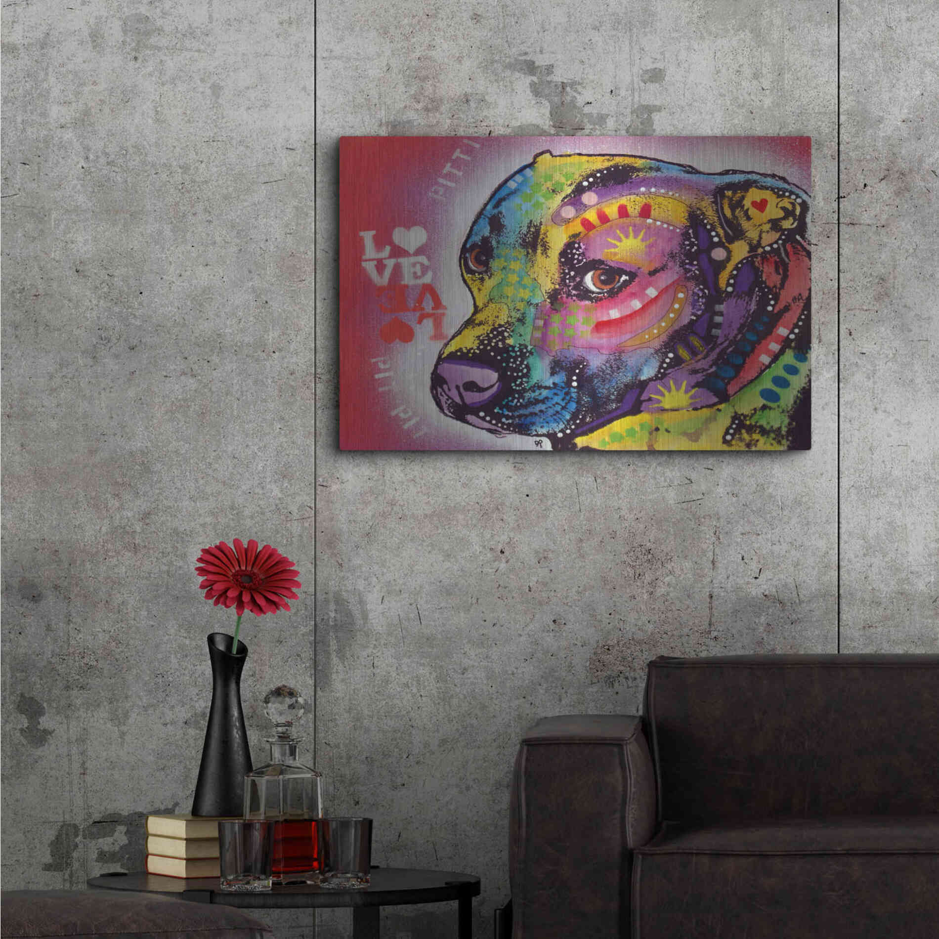 Luxe Metal Art 'Gratitude Pit Bull Pittie Love ' by Dean Russo, Metal Wall Art,36x24