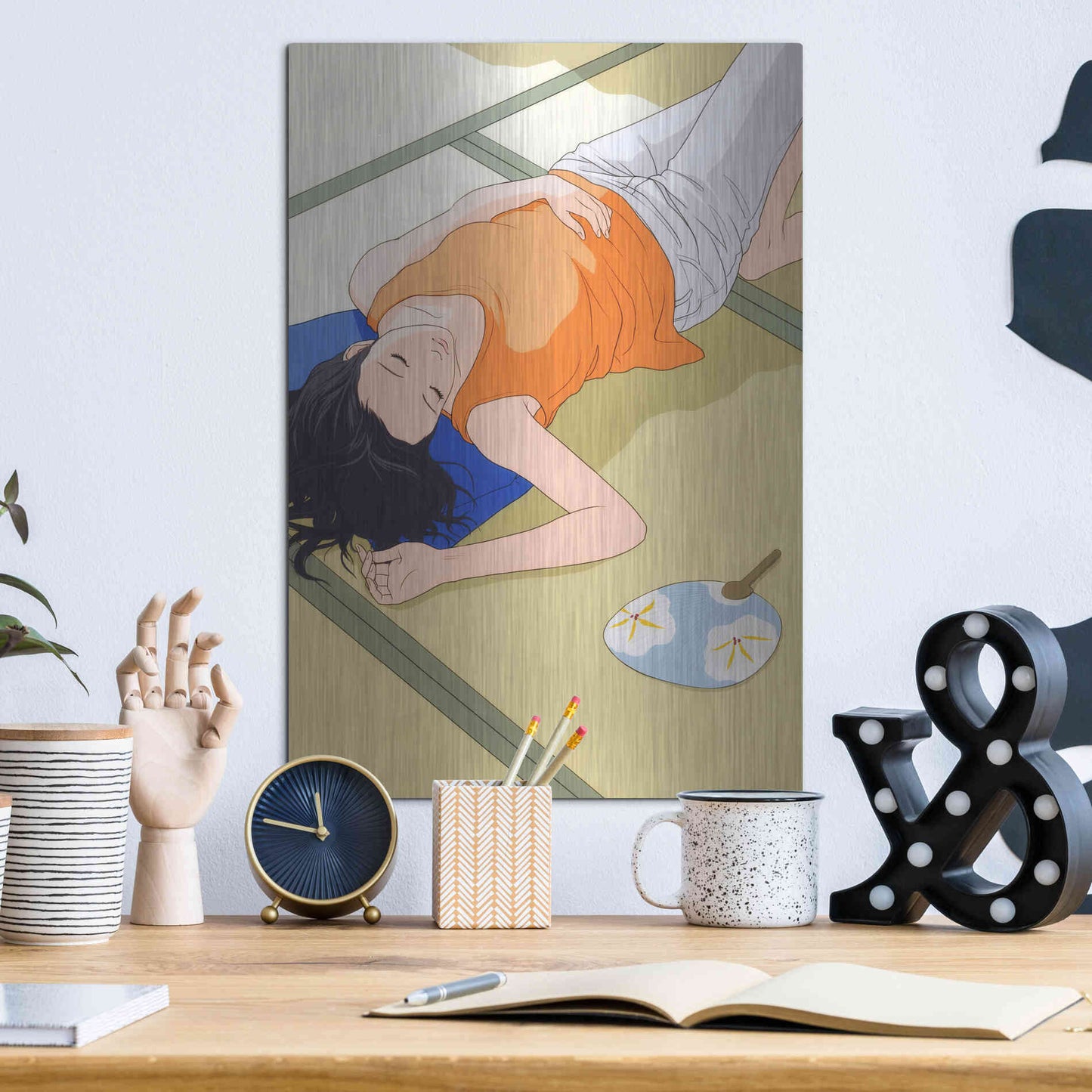 Luxe Metal Art 'Sleeping Woman' by Sai Tamiya, Metal Wall Art,12x16