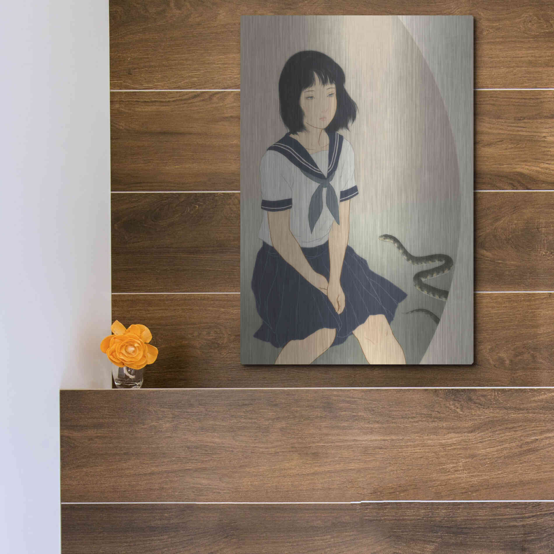 Luxe Metal Art 'Snake And Woman' by Sai Tamiya, Metal Wall Art,12x16