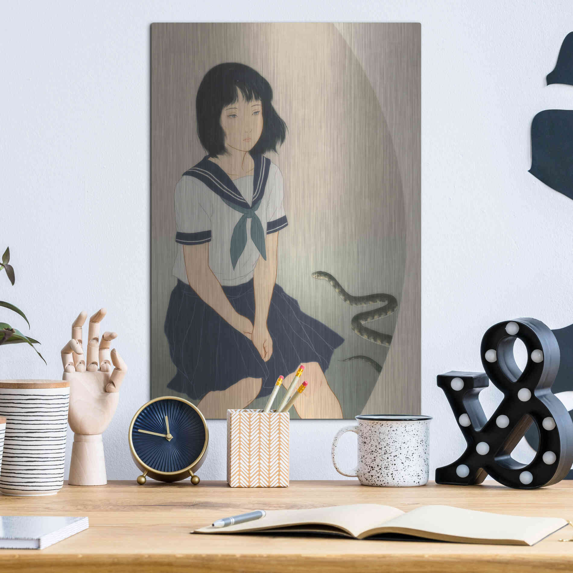 Luxe Metal Art 'Snake And Woman' by Sai Tamiya, Metal Wall Art,12x16