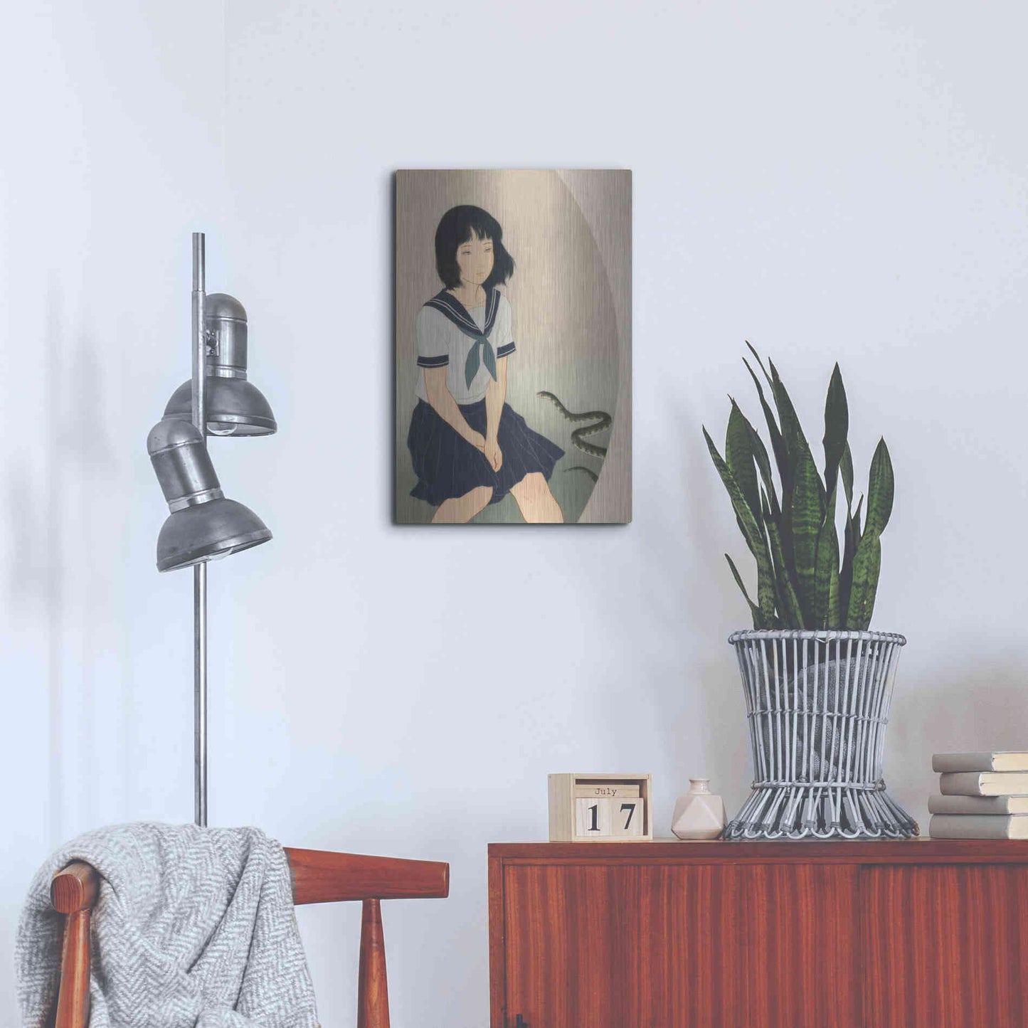 Luxe Metal Art 'Snake And Woman' by Sai Tamiya, Metal Wall Art,16x24