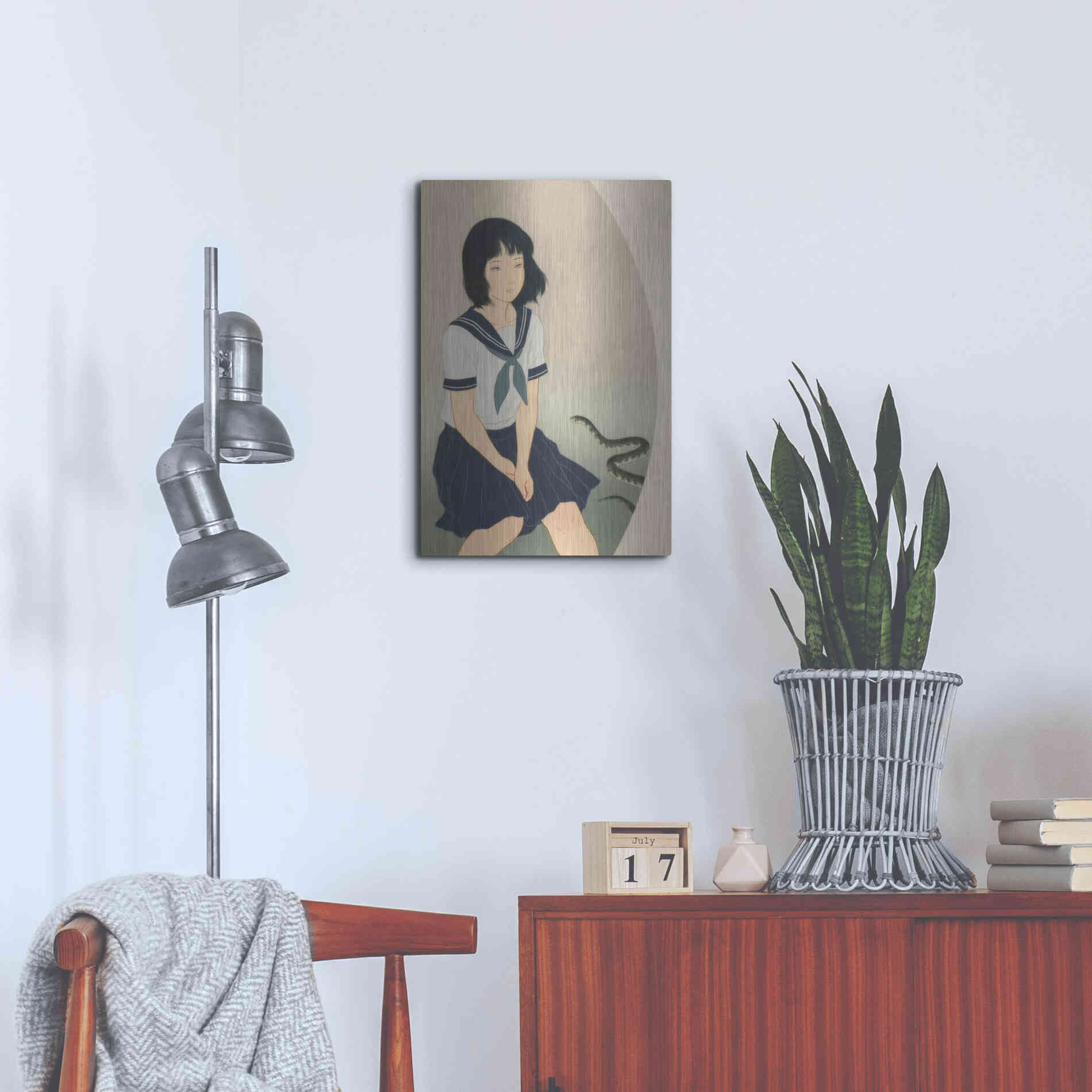 Luxe Metal Art 'Snake And Woman' by Sai Tamiya, Metal Wall Art,16x24