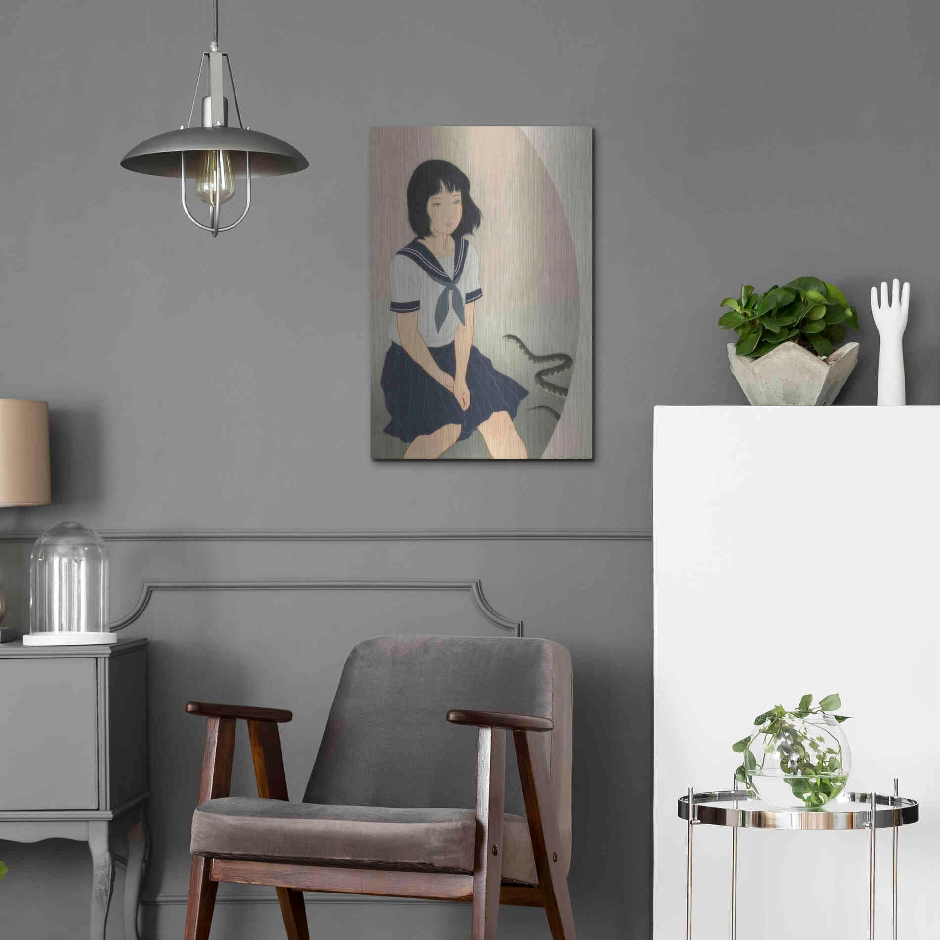 Luxe Metal Art 'Snake And Woman' by Sai Tamiya, Metal Wall Art,16x24