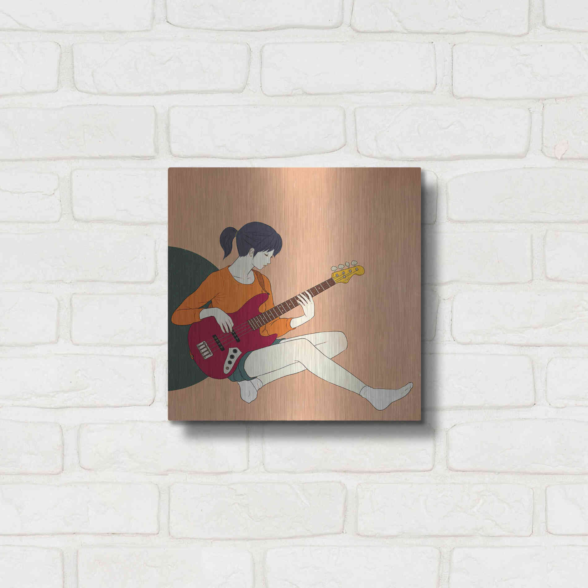 Luxe Metal Art 'Playing The Bass' by Sai Tamiya, Metal Wall Art,12x12