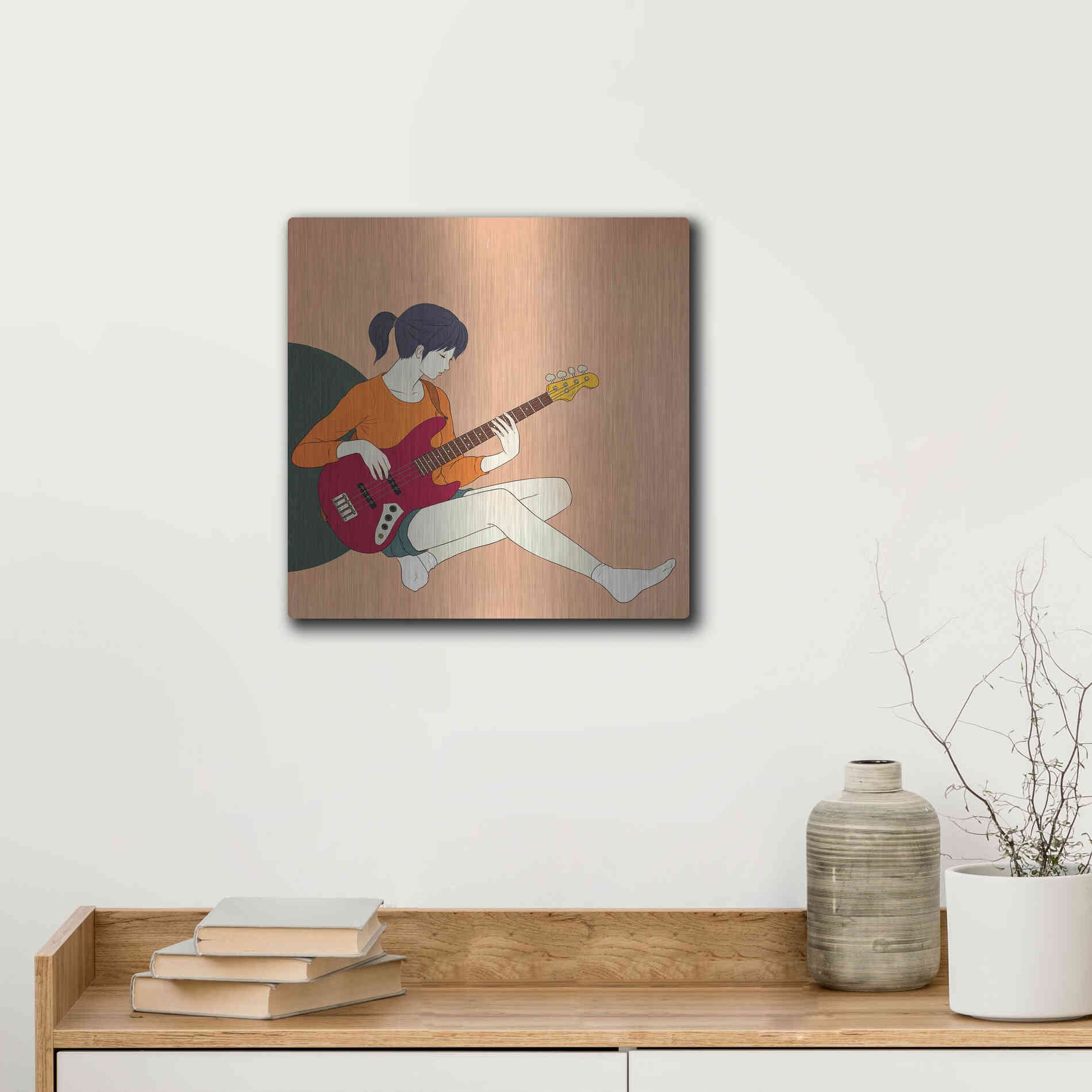 Luxe Metal Art 'Playing The Bass' by Sai Tamiya, Metal Wall Art,12x12