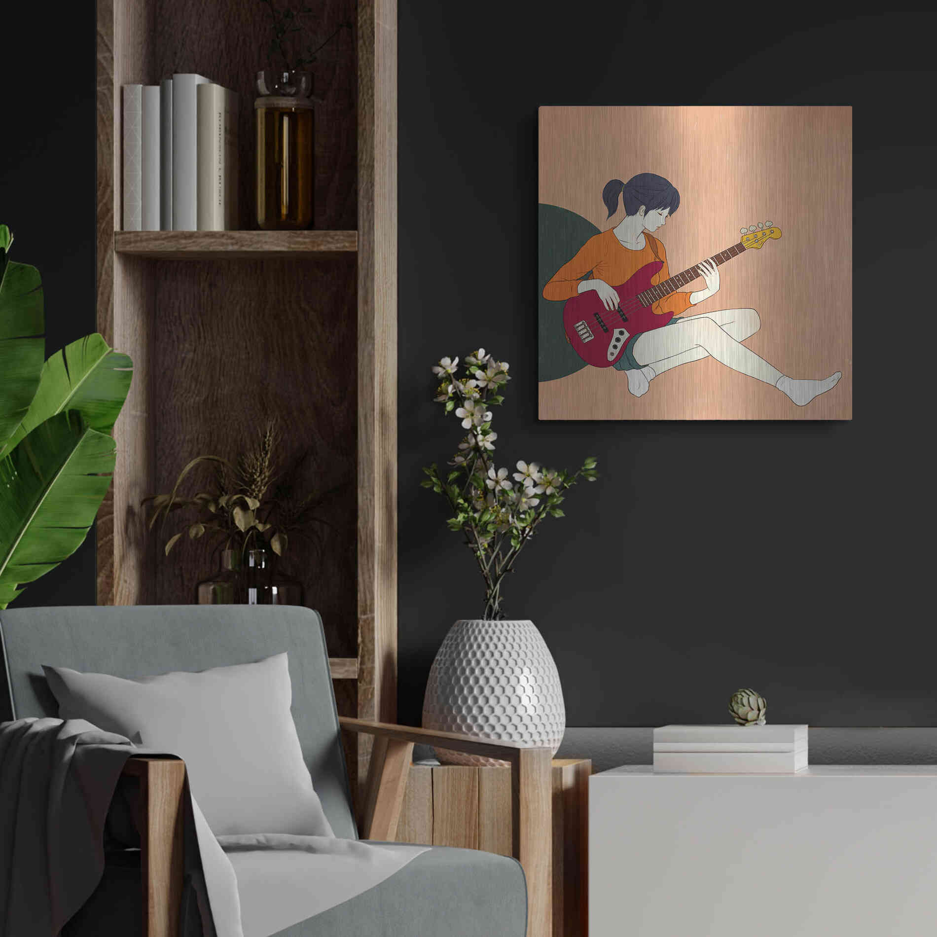 Luxe Metal Art 'Playing The Bass' by Sai Tamiya, Metal Wall Art,24x24