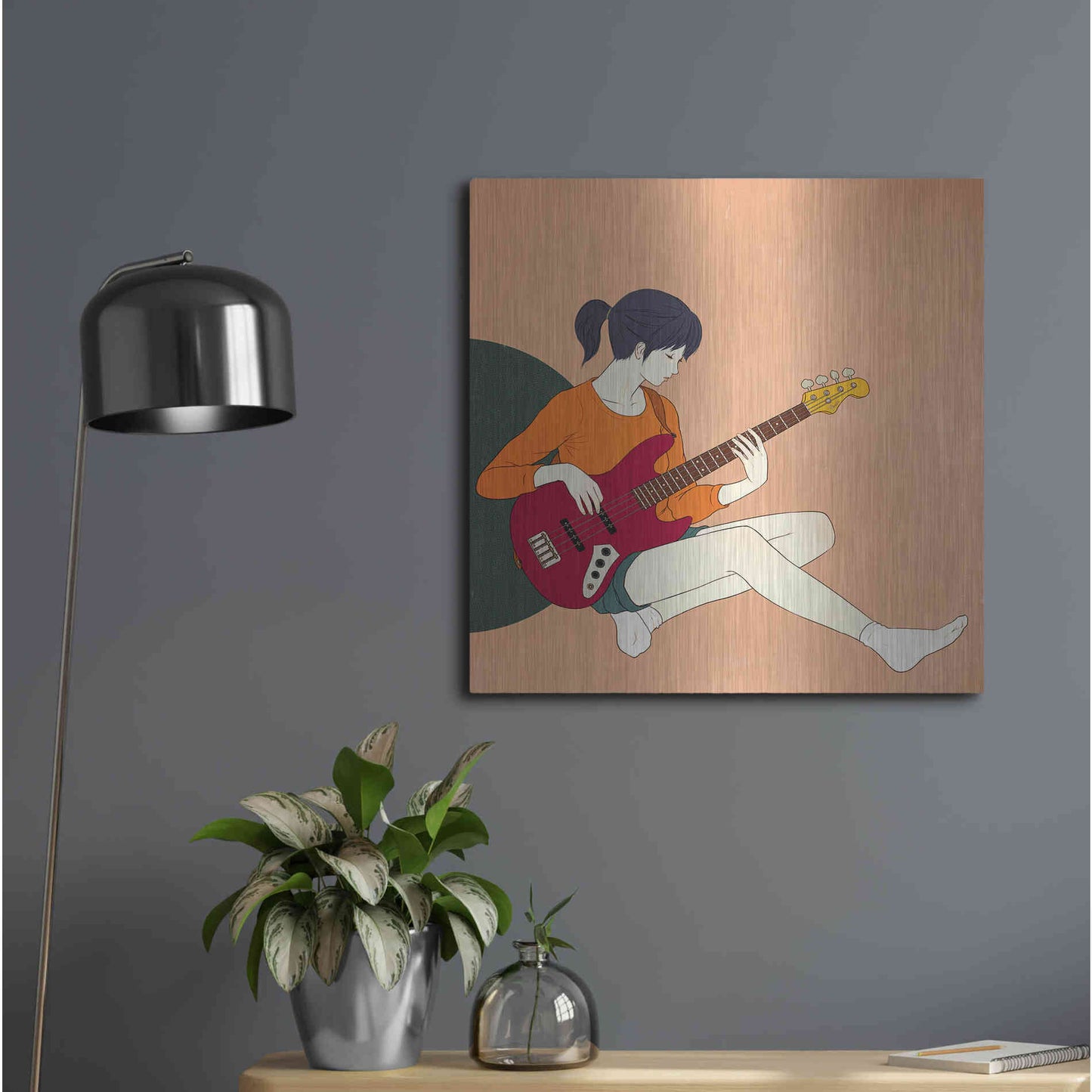 Luxe Metal Art 'Playing The Bass' by Sai Tamiya, Metal Wall Art,24x24