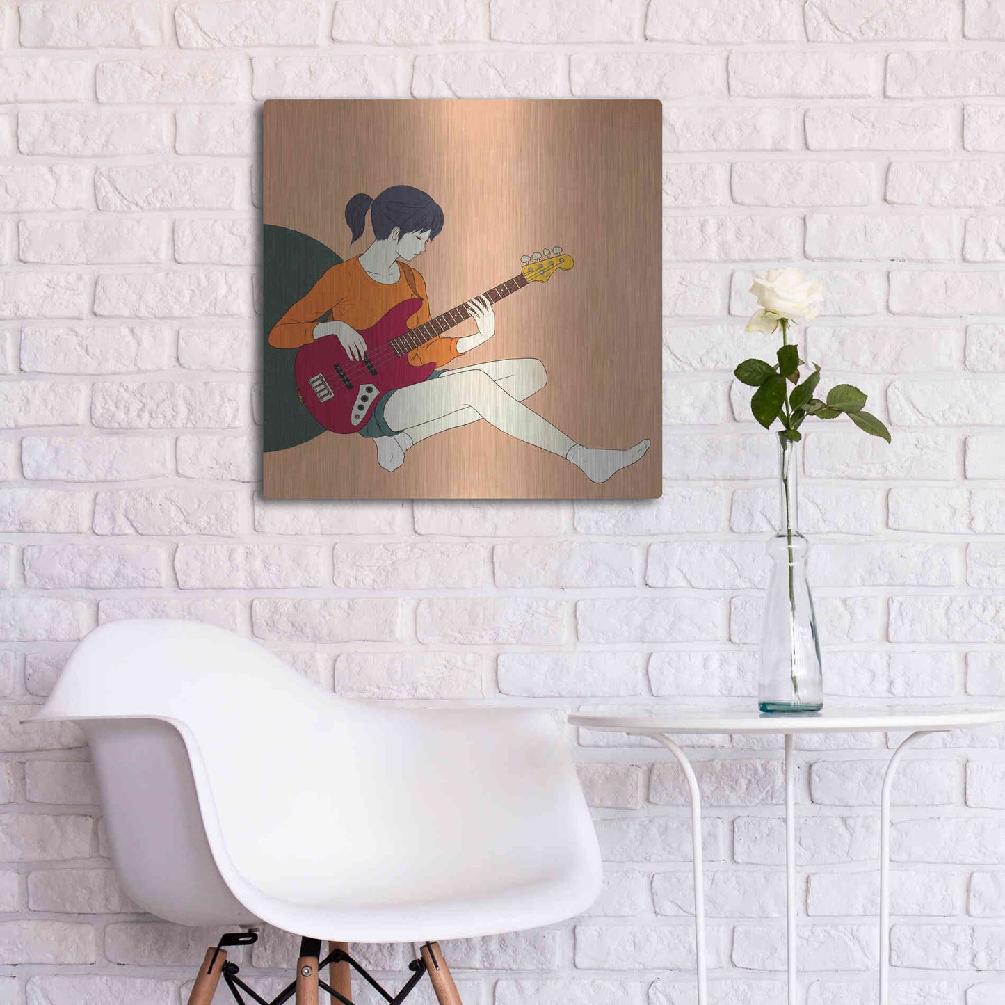 Luxe Metal Art 'Playing The Bass' by Sai Tamiya, Metal Wall Art,24x24