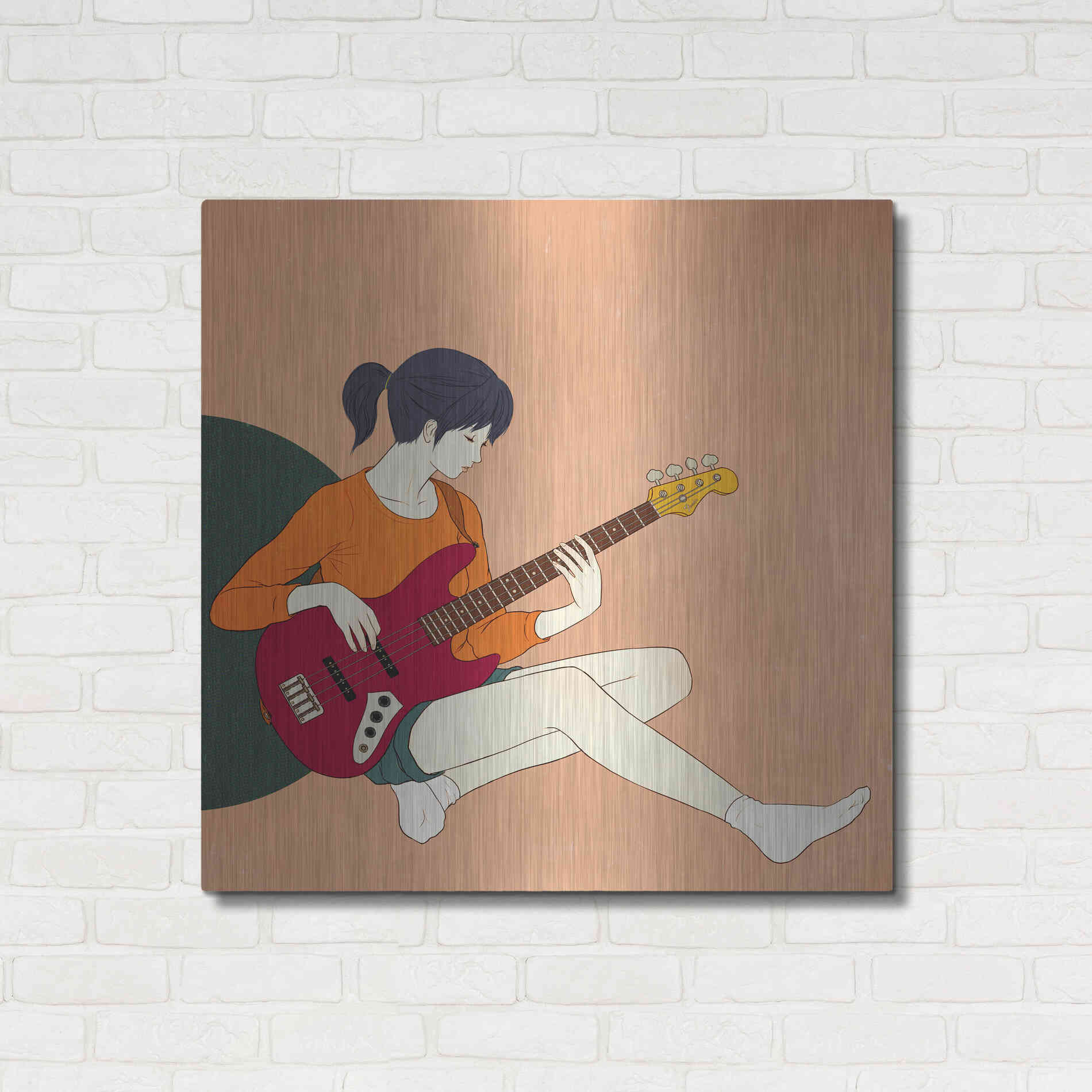 Luxe Metal Art 'Playing The Bass' by Sai Tamiya, Metal Wall Art,36x36