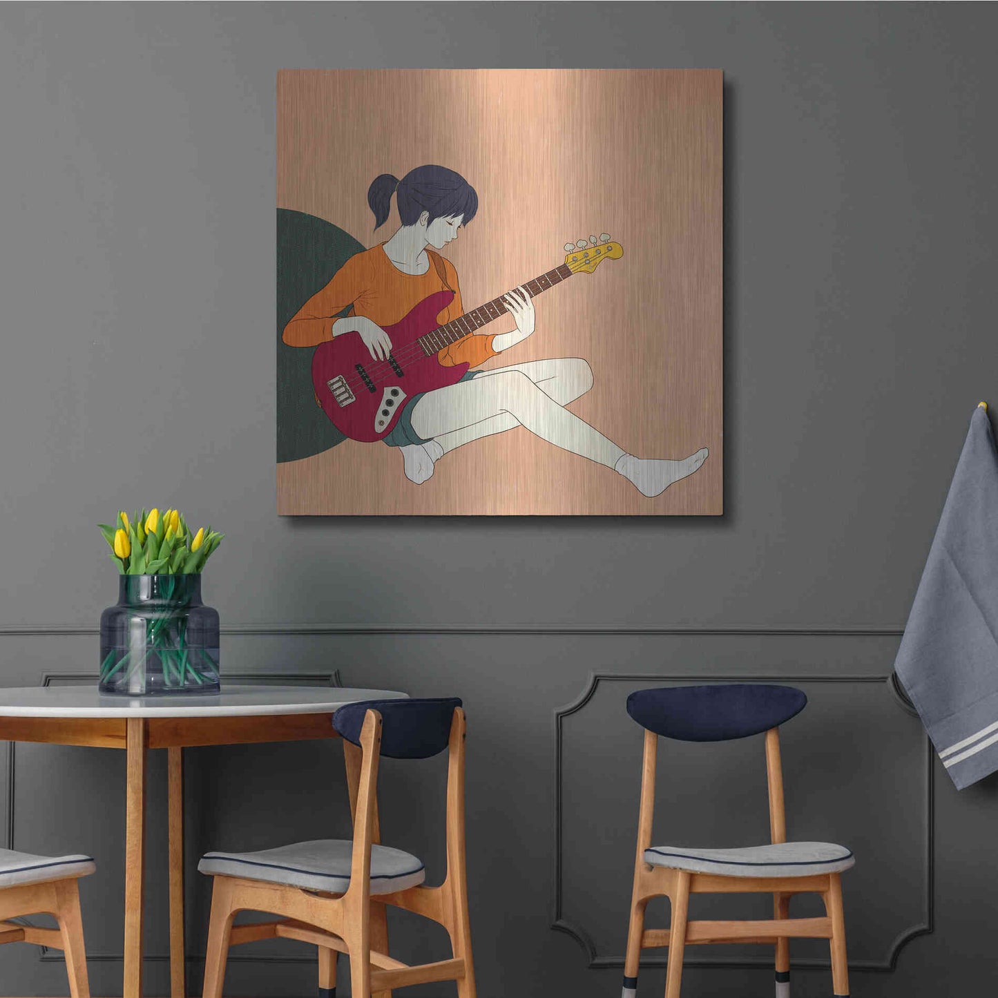 Luxe Metal Art 'Playing The Bass' by Sai Tamiya, Metal Wall Art,36x36