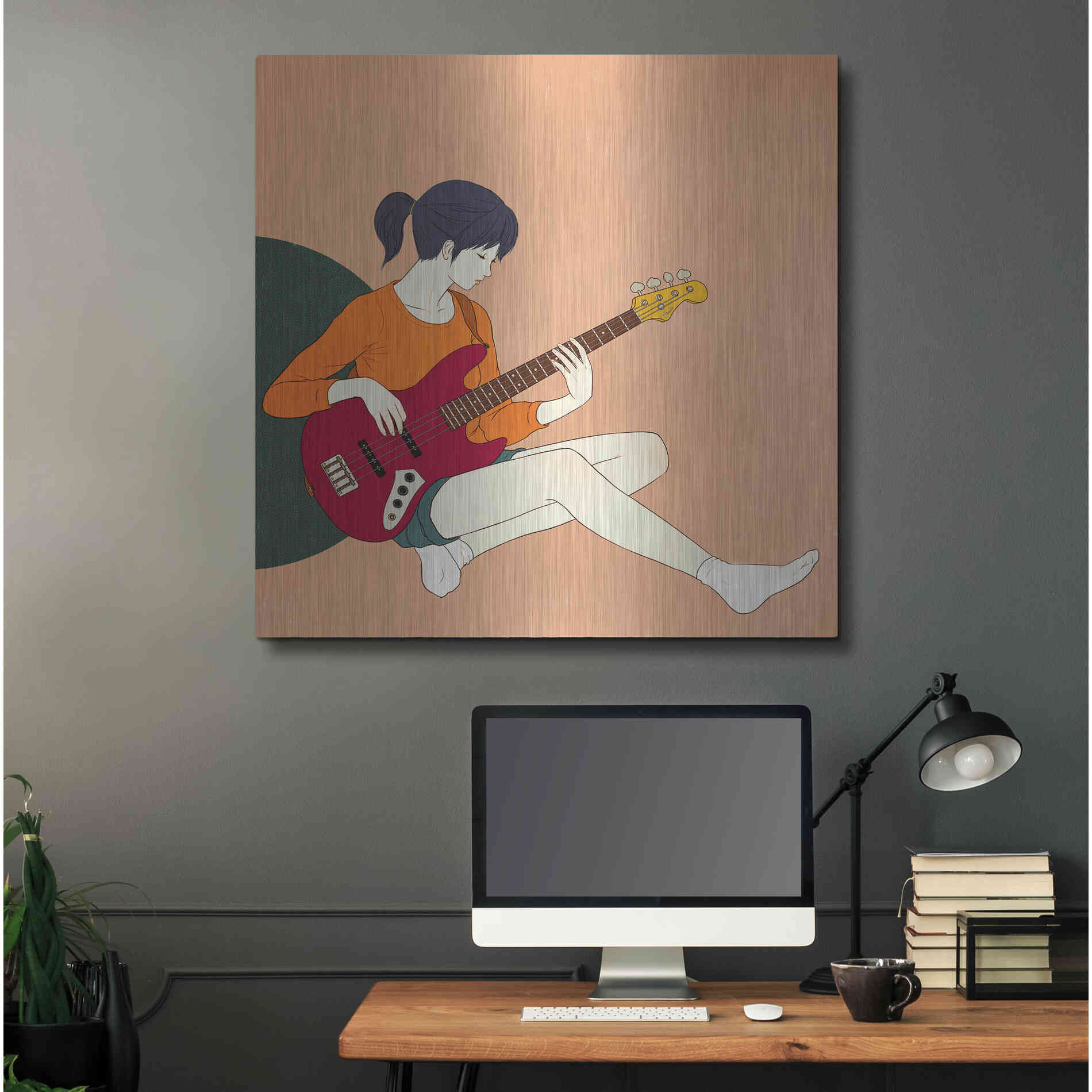 Luxe Metal Art 'Playing The Bass' by Sai Tamiya, Metal Wall Art,36x36