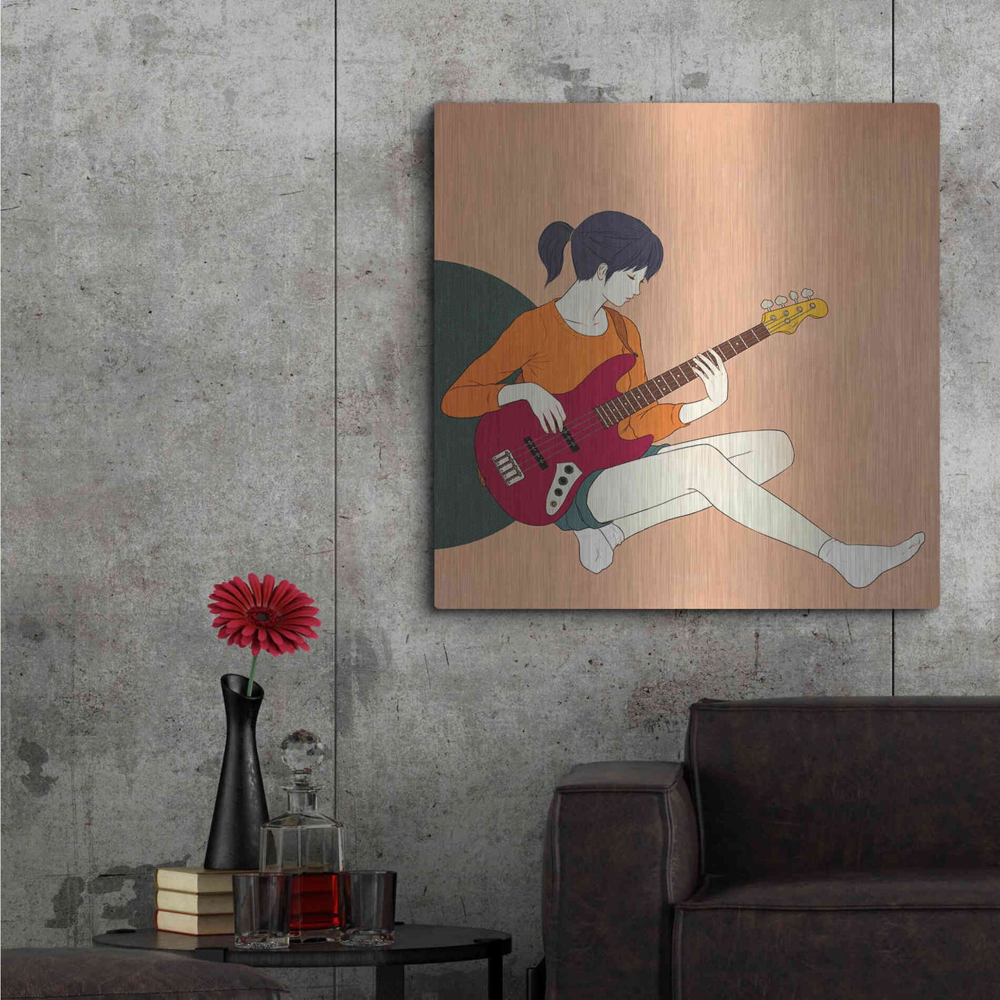 Luxe Metal Art 'Playing The Bass' by Sai Tamiya, Metal Wall Art,36x36