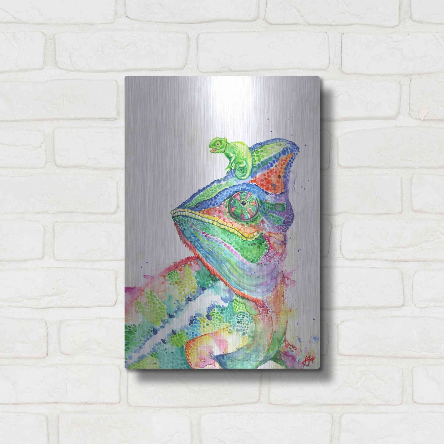 Luxe Metal Art 'Clutcha'Chameleons' by Marc Allante, Metal Wall Art,12x16