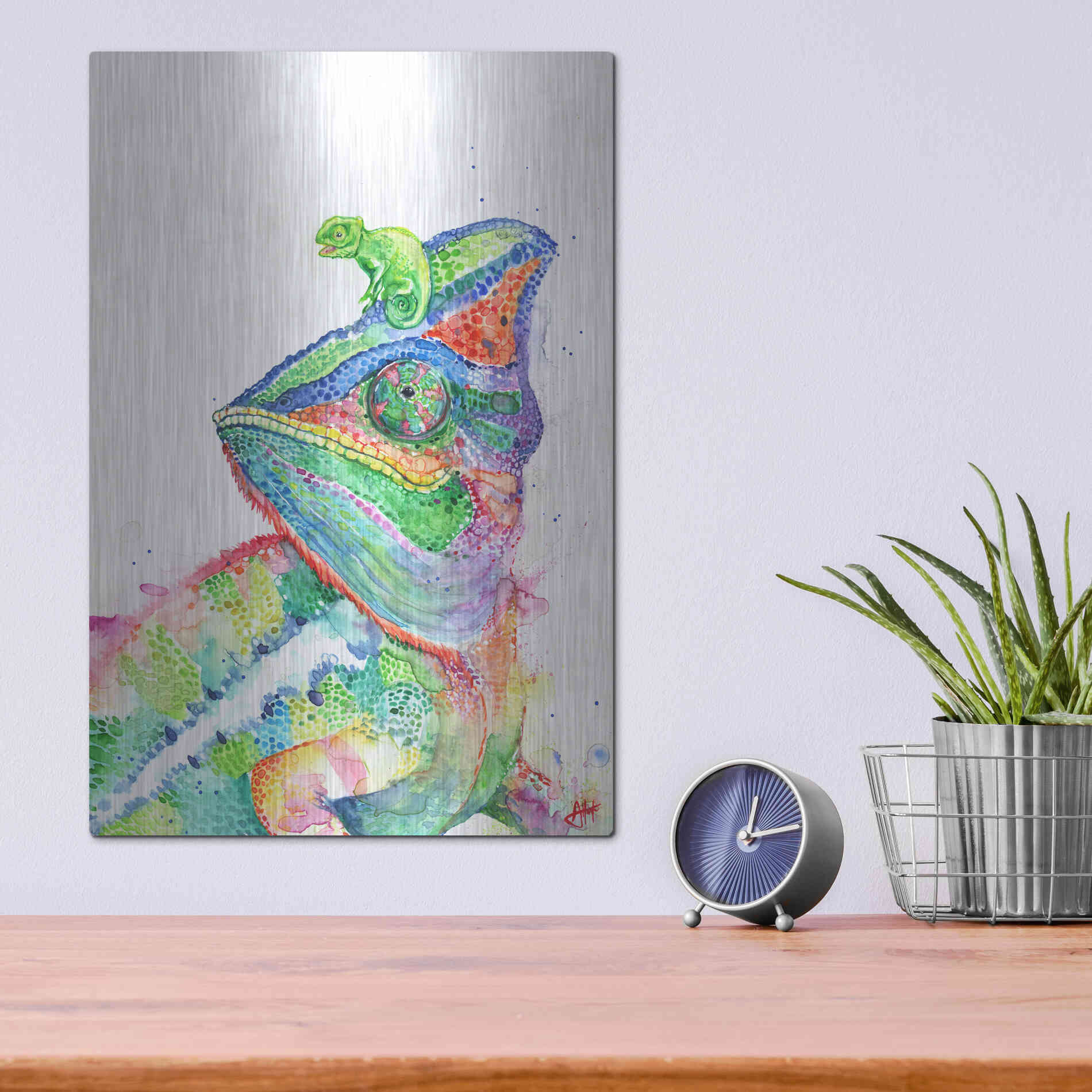 Luxe Metal Art 'Clutcha'Chameleons' by Marc Allante, Metal Wall Art,12x16