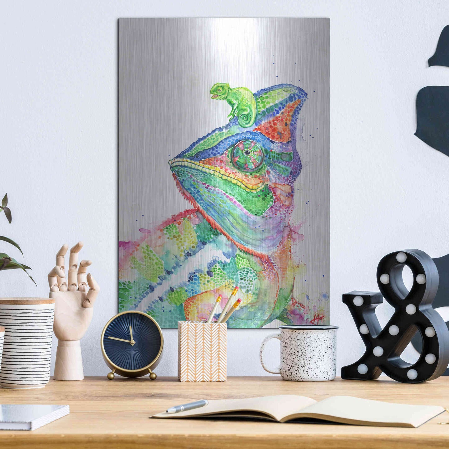 Luxe Metal Art 'Clutcha'Chameleons' by Marc Allante, Metal Wall Art,12x16