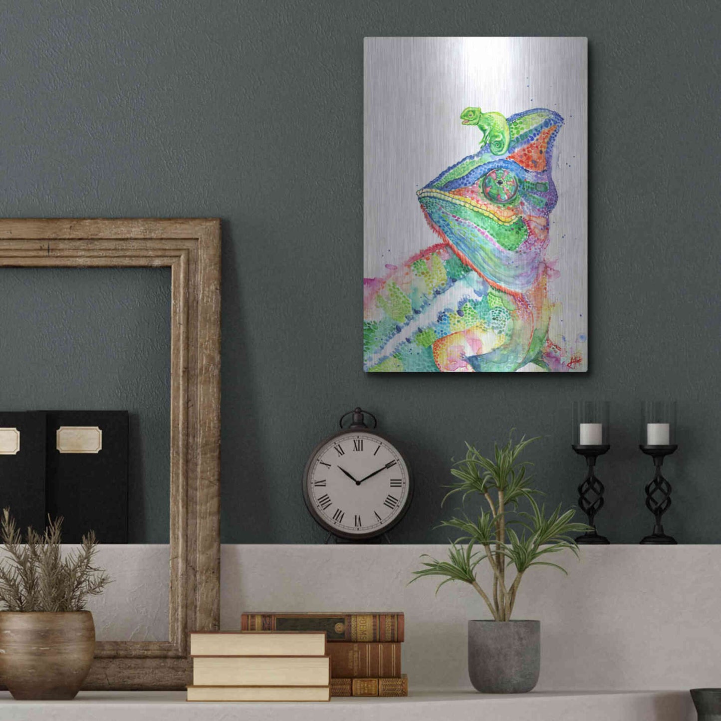 Luxe Metal Art 'Clutcha'Chameleons' by Marc Allante, Metal Wall Art,12x16