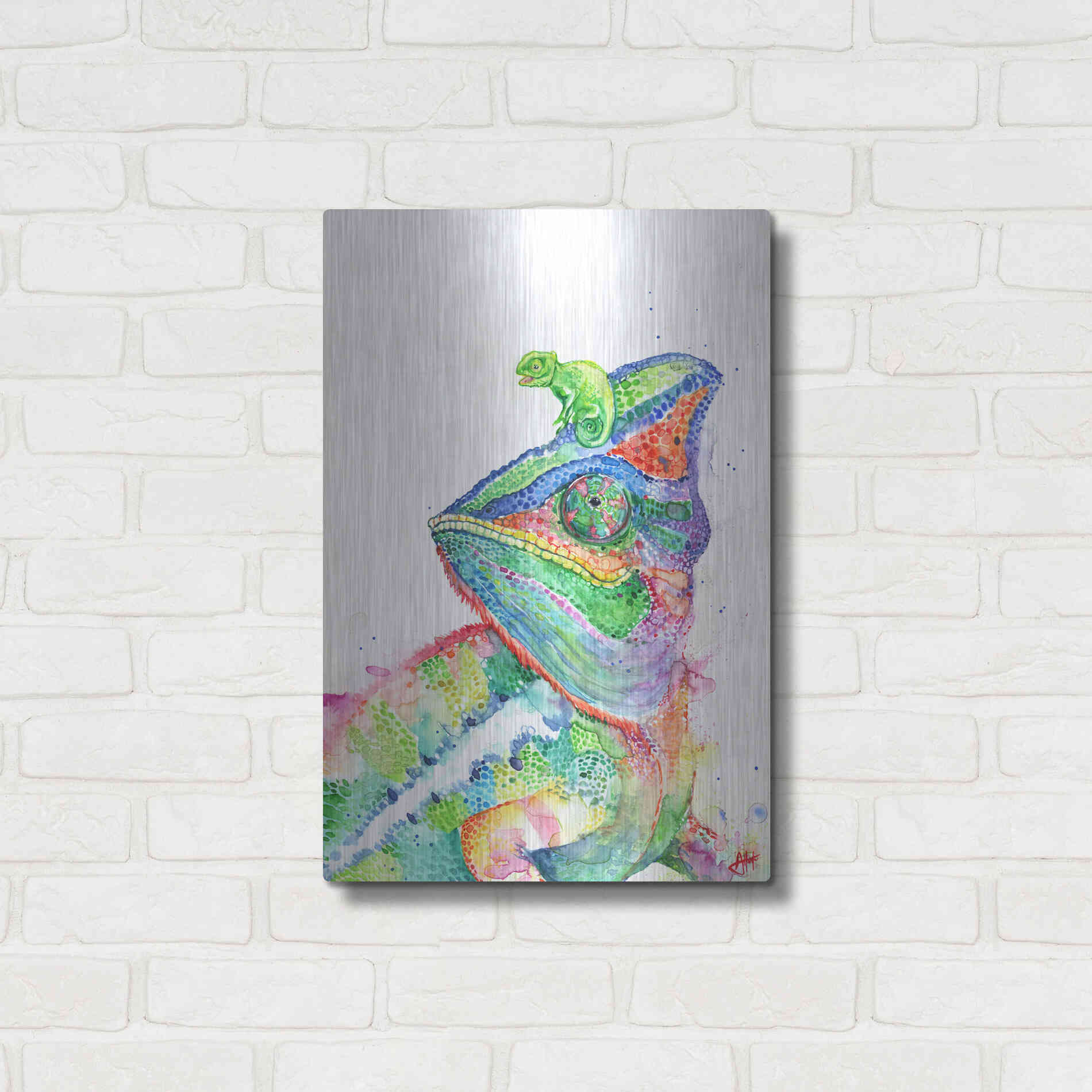 Luxe Metal Art 'Clutcha'Chameleons' by Marc Allante, Metal Wall Art,16x24